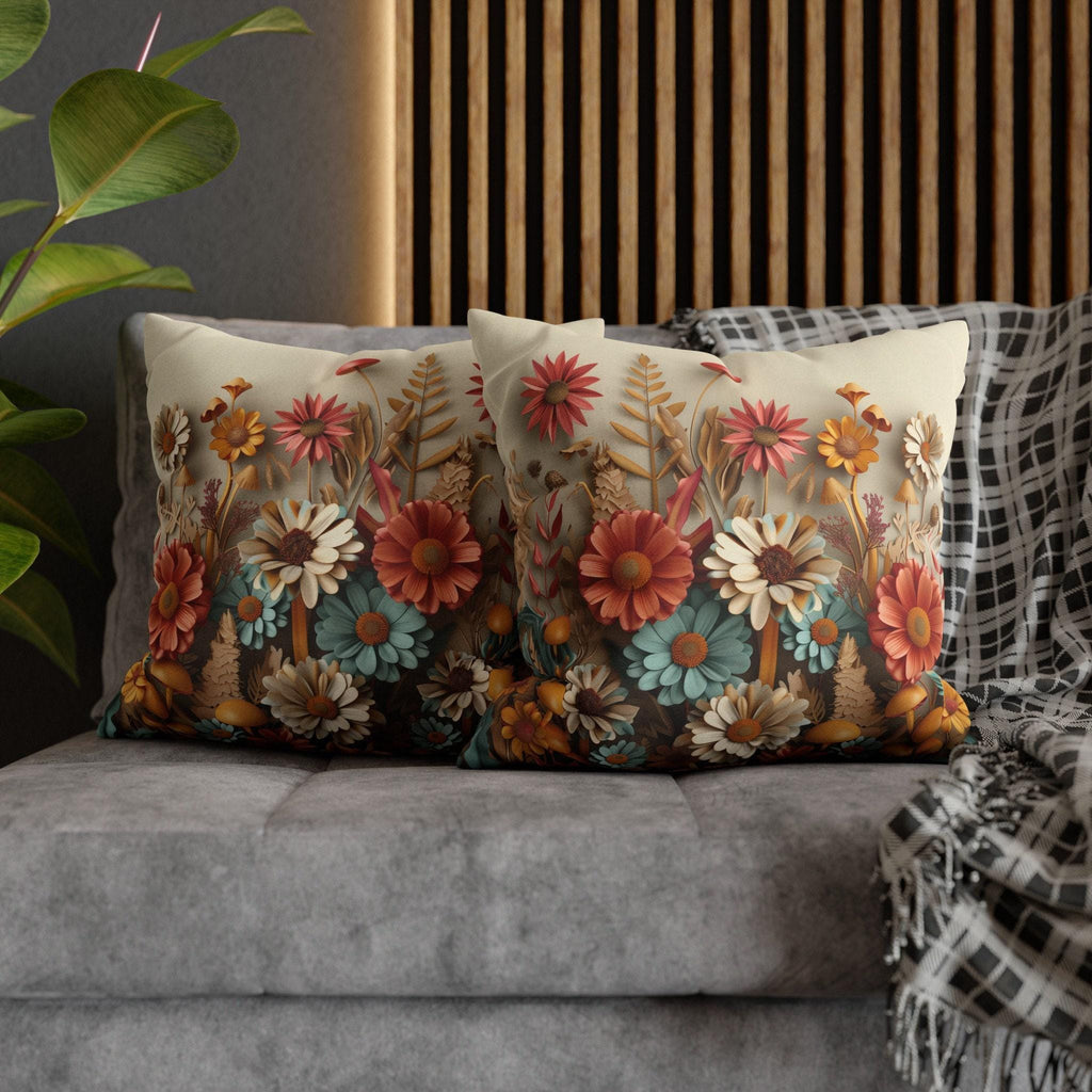 Floral Botanical Garden Pillow Cover: Warm Tone Accent Cushion