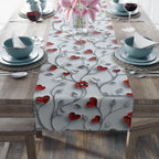 Table Runner: Romantic Red Flowers and Silver Vines