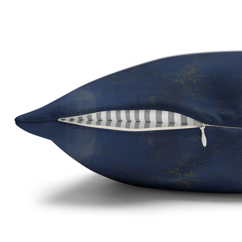Navy Blue Damask Pillow Cover: Baroque Gold Accent Cushion