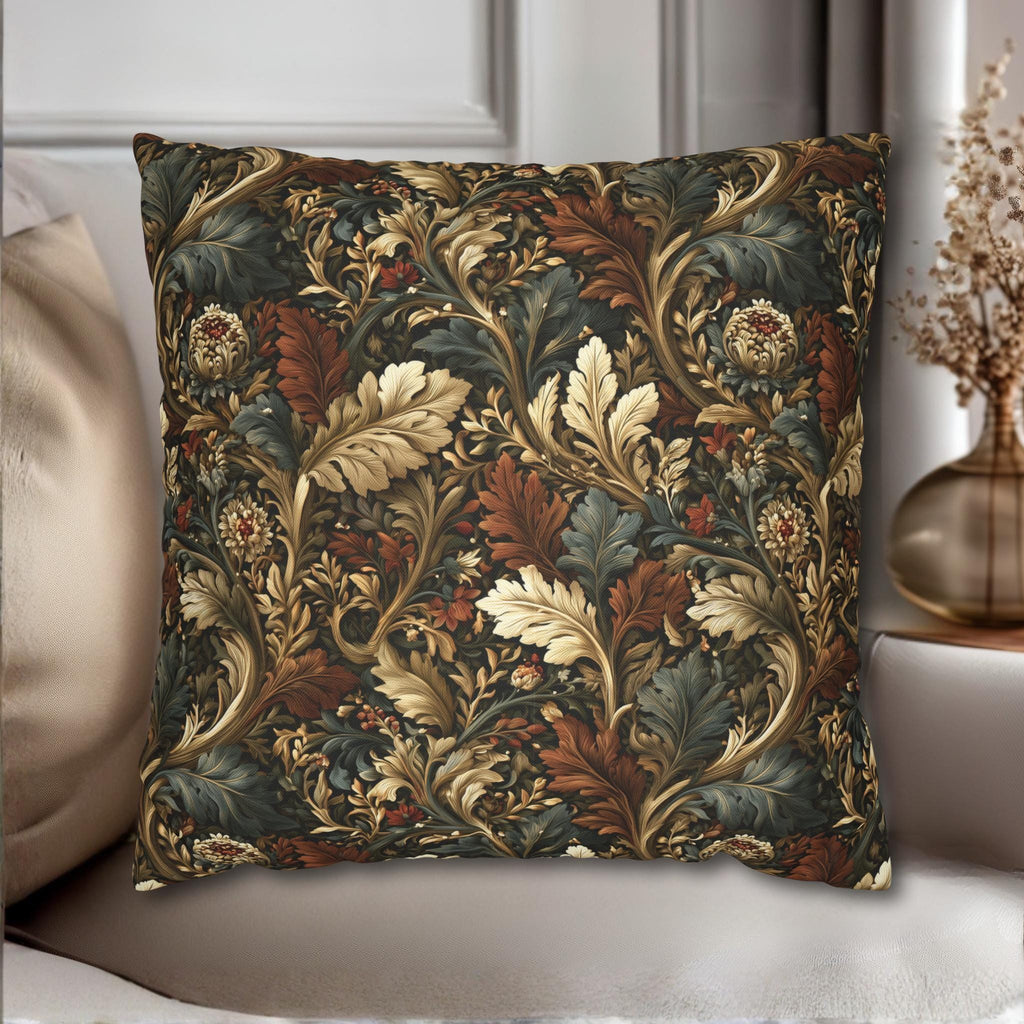 Fall Leaves Pattern Pillow Cover: Vintage Botanical Accent Cushion in Rust, Blue, and Cream
