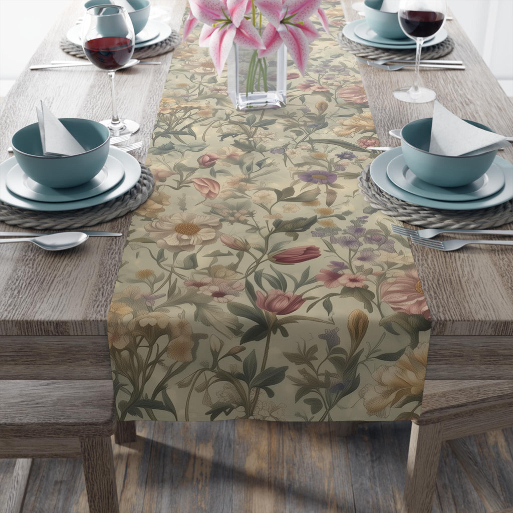William Morris Inspired Table Runner: Earth Tone Floral Tapestry
