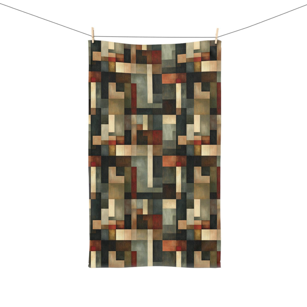 Abstract Geometric Hand Towel: Earthy Muted Palette (Kitchen or Bath)