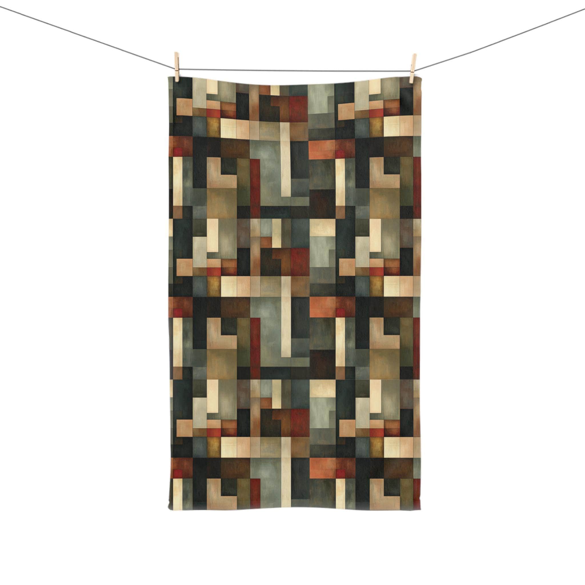 Abstract Geometric Hand Towel: Earthy Muted Palette (Kitchen or Bath)