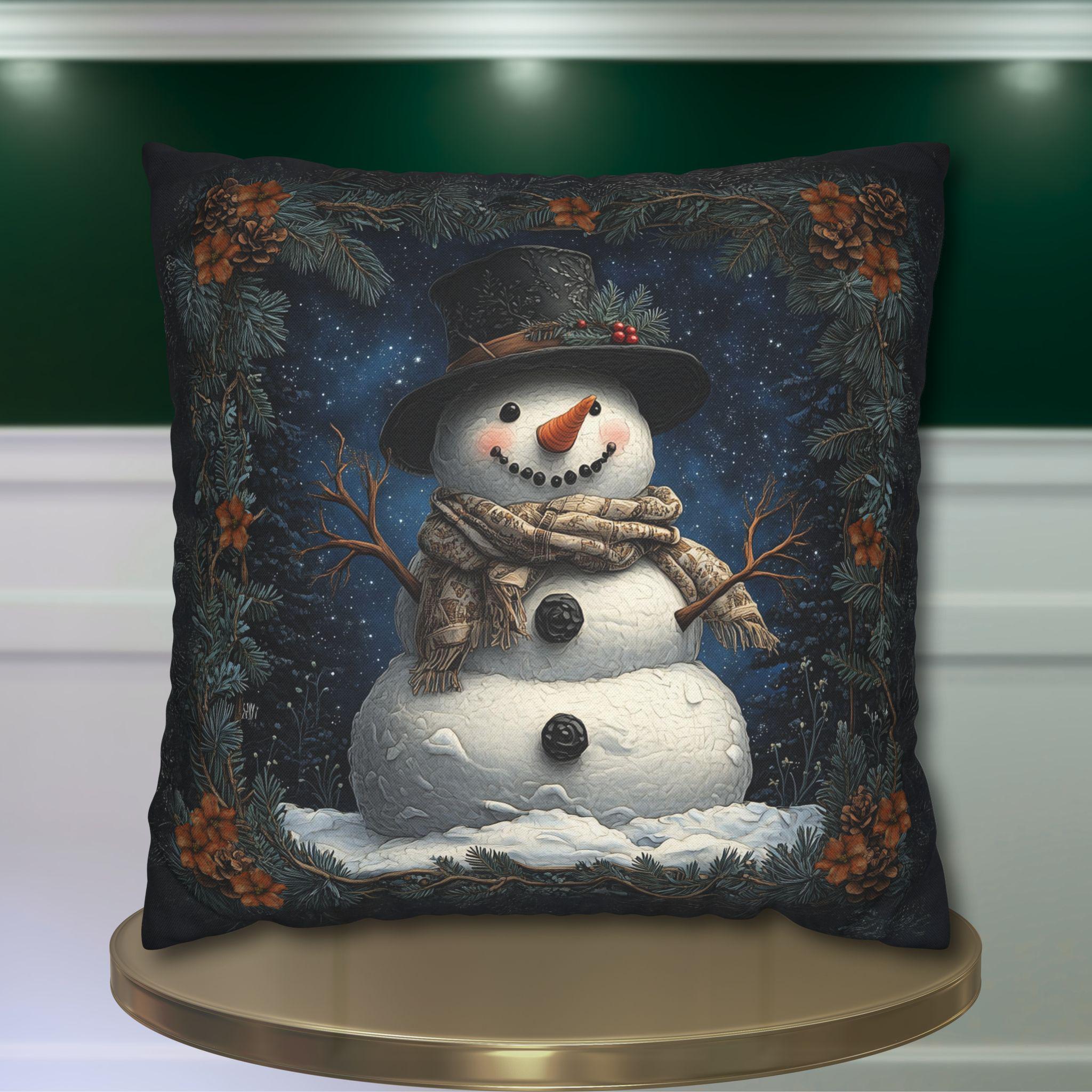 William Morris Inspired Snowman Pillow Cover, Festive Winter Decor, Unique Christmas Cushion Cover