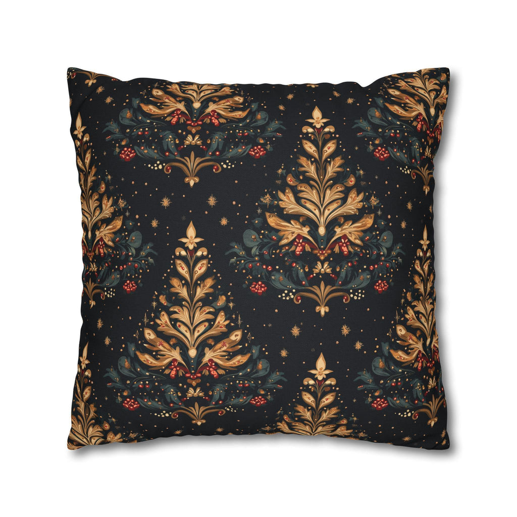 William Morris Christmas Tree Pattern Pillowcase, Golden Red Green Dark Navy Winter Cushion Cover