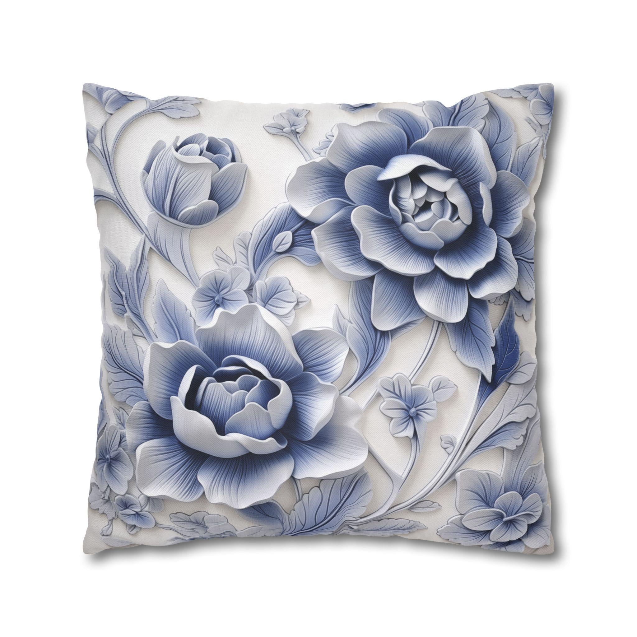 Elegant Blue & White Chinoiserie Peony Pillowcase: Asian-Inspired Floral Cushion Cover for Home Decor