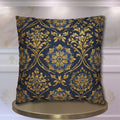 Blue and Gold Damask Pillow Cover: Vintage Style Regal Cushion