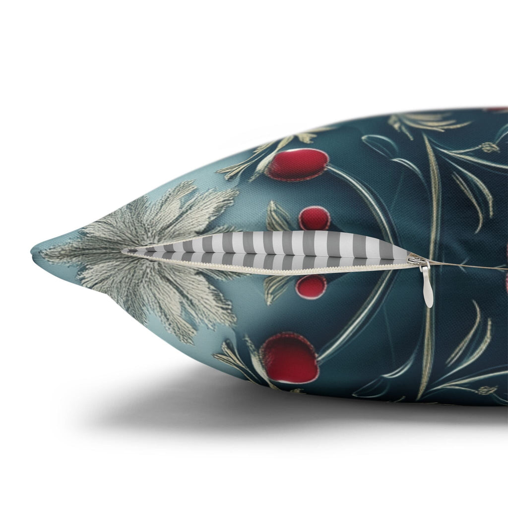 Blue Christmas Pillow Cover Elegant Chinoiserie Inspired Snowflake and Holly Design Light Blue Background