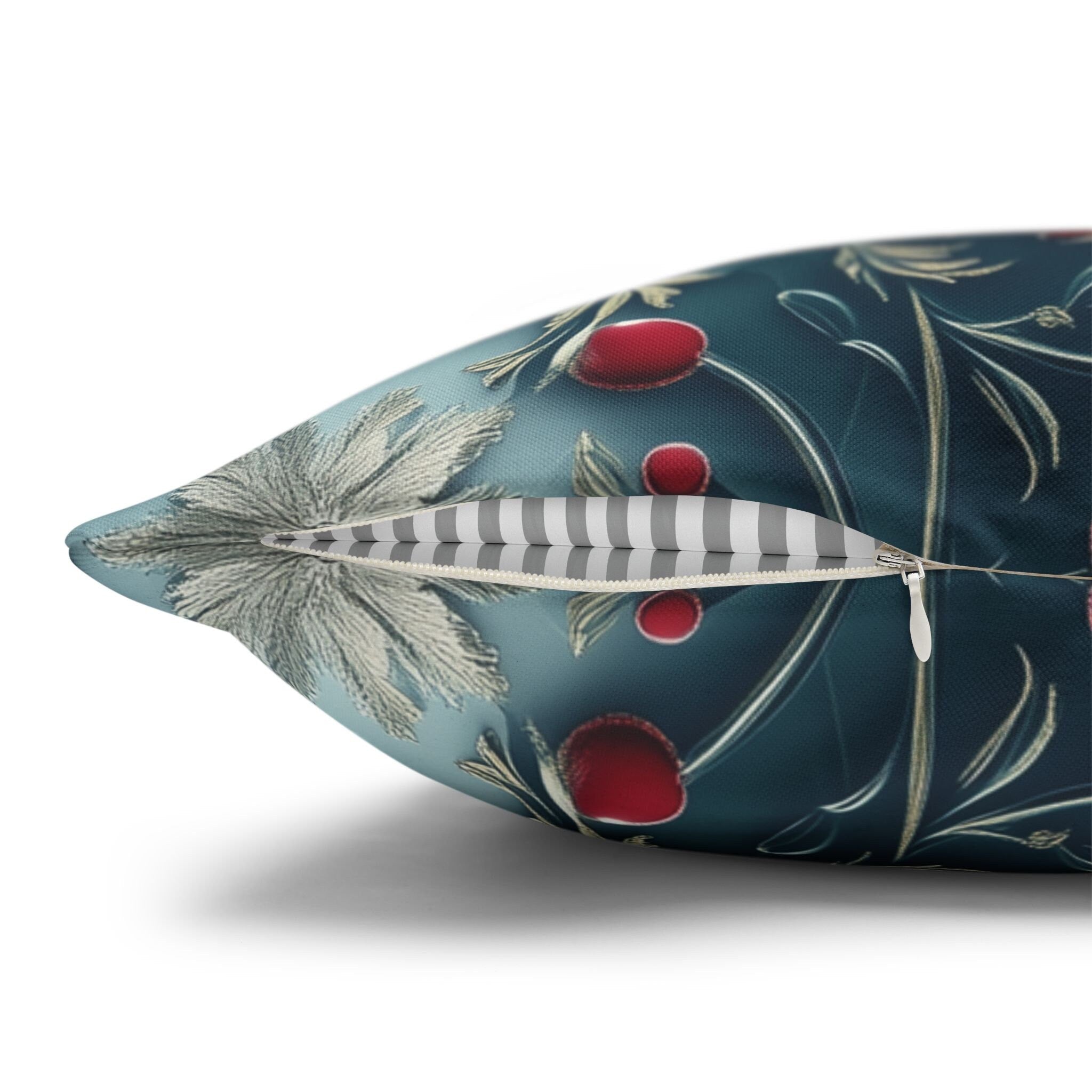 Blue Christmas Pillow Cover Elegant Chinoiserie Inspired Snowflake and Holly Design Light Blue Background
