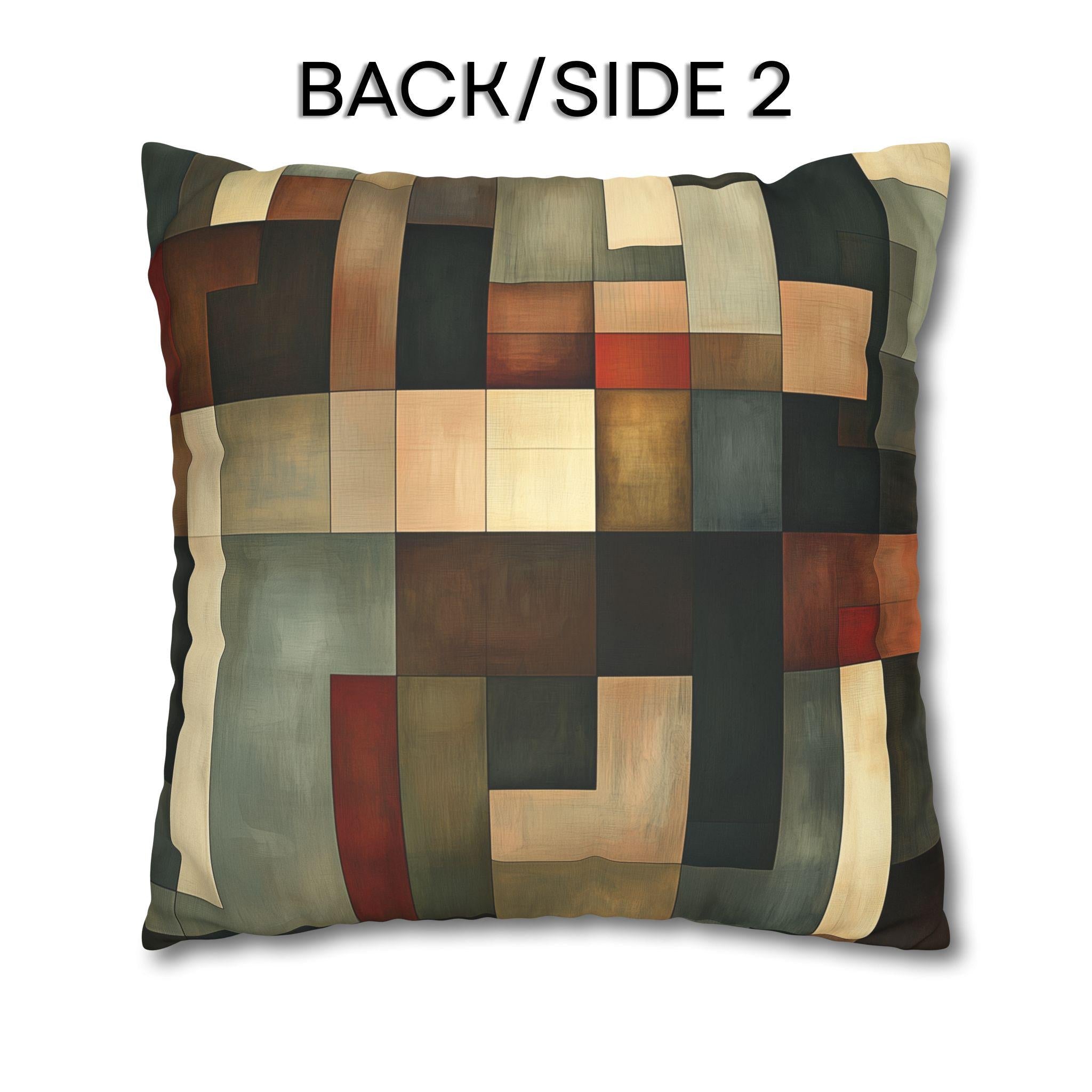 Faux Suede Geometric Pillow Cover, Earthy Abstract Design