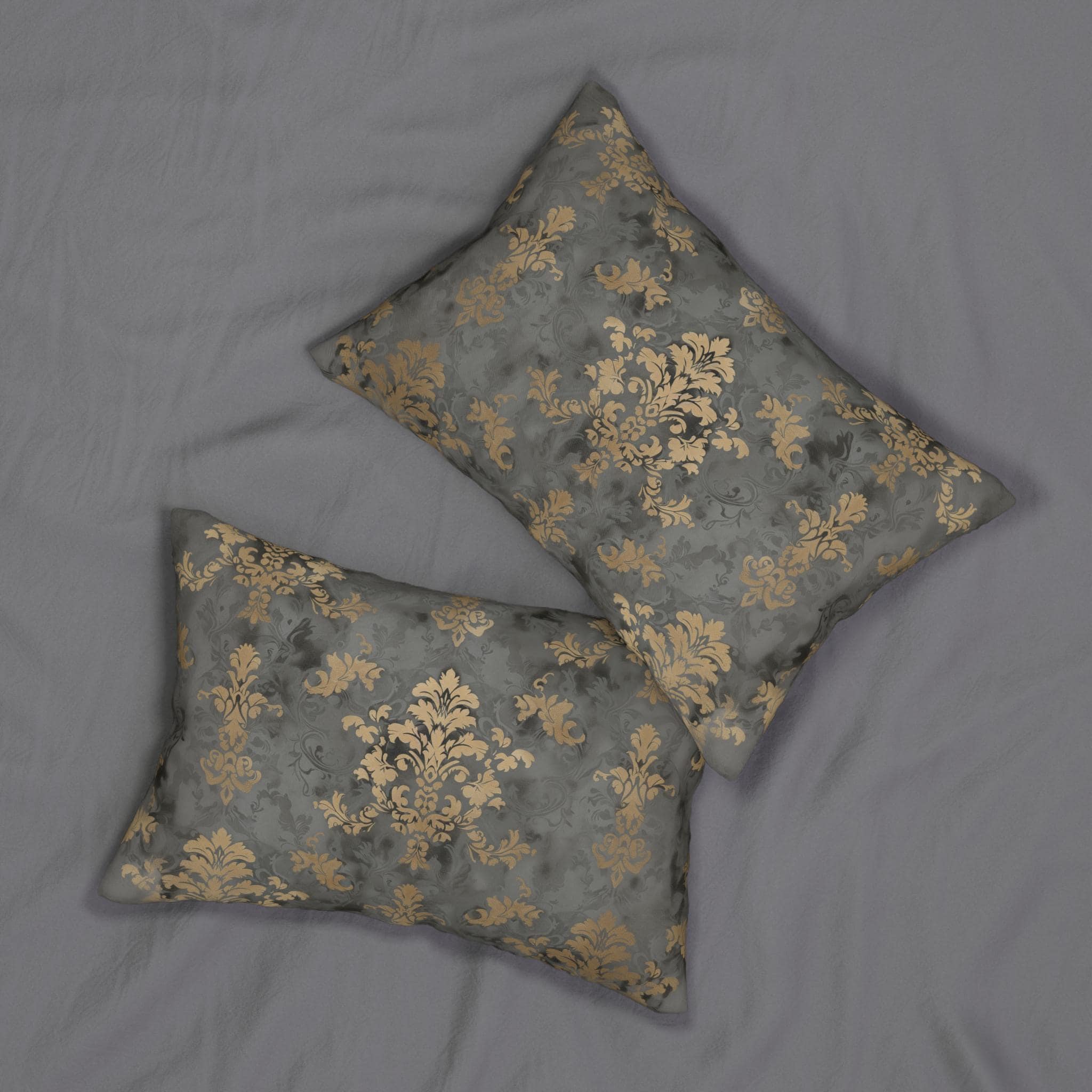 Muted Gold Floral Damask Lumbar Pillow - Classic Elegance for Modern Grey Living Room Decor