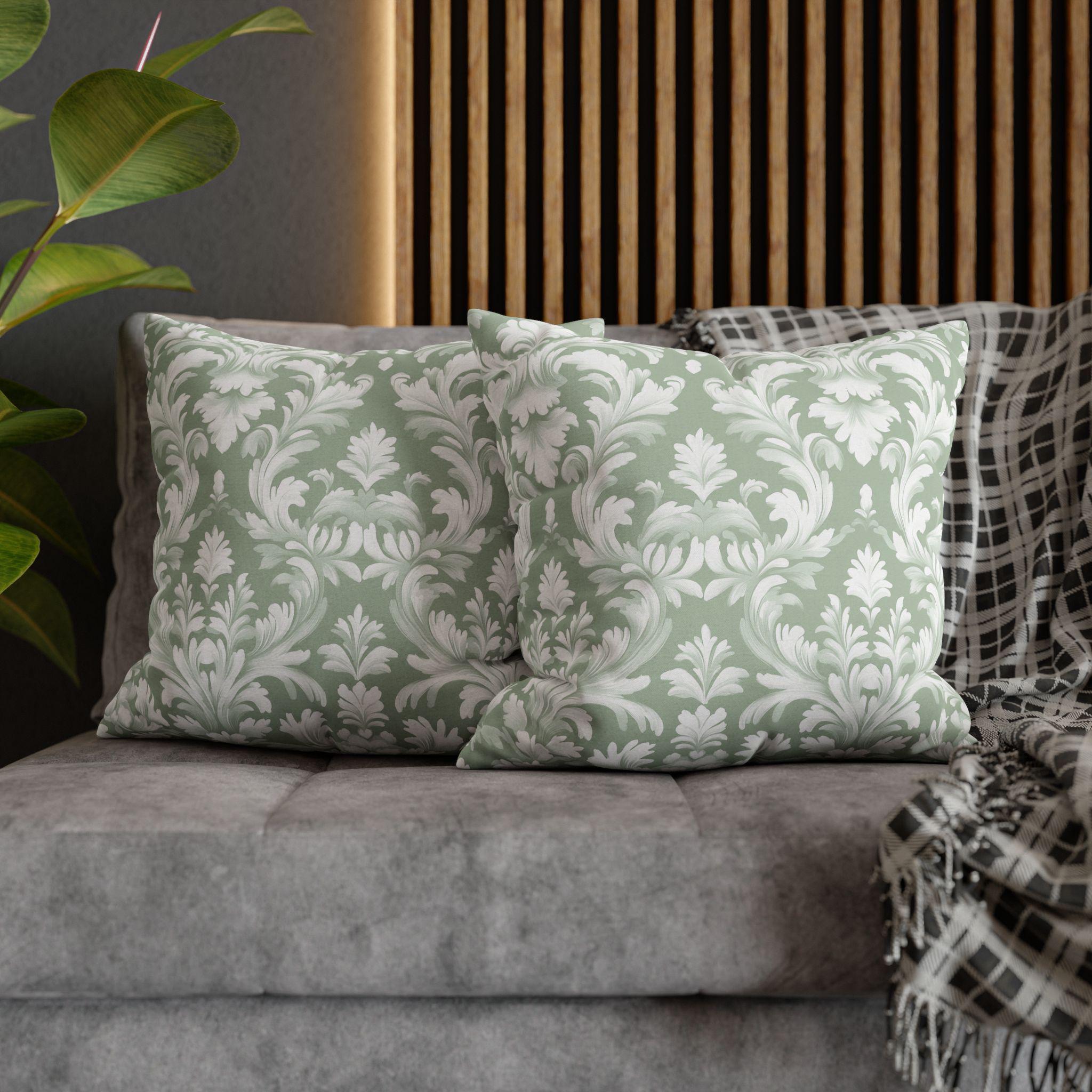 Pastel Green Damask Floral Pillow Cover, Vintage Inspired Classic Home Decor, Elegant Bedding