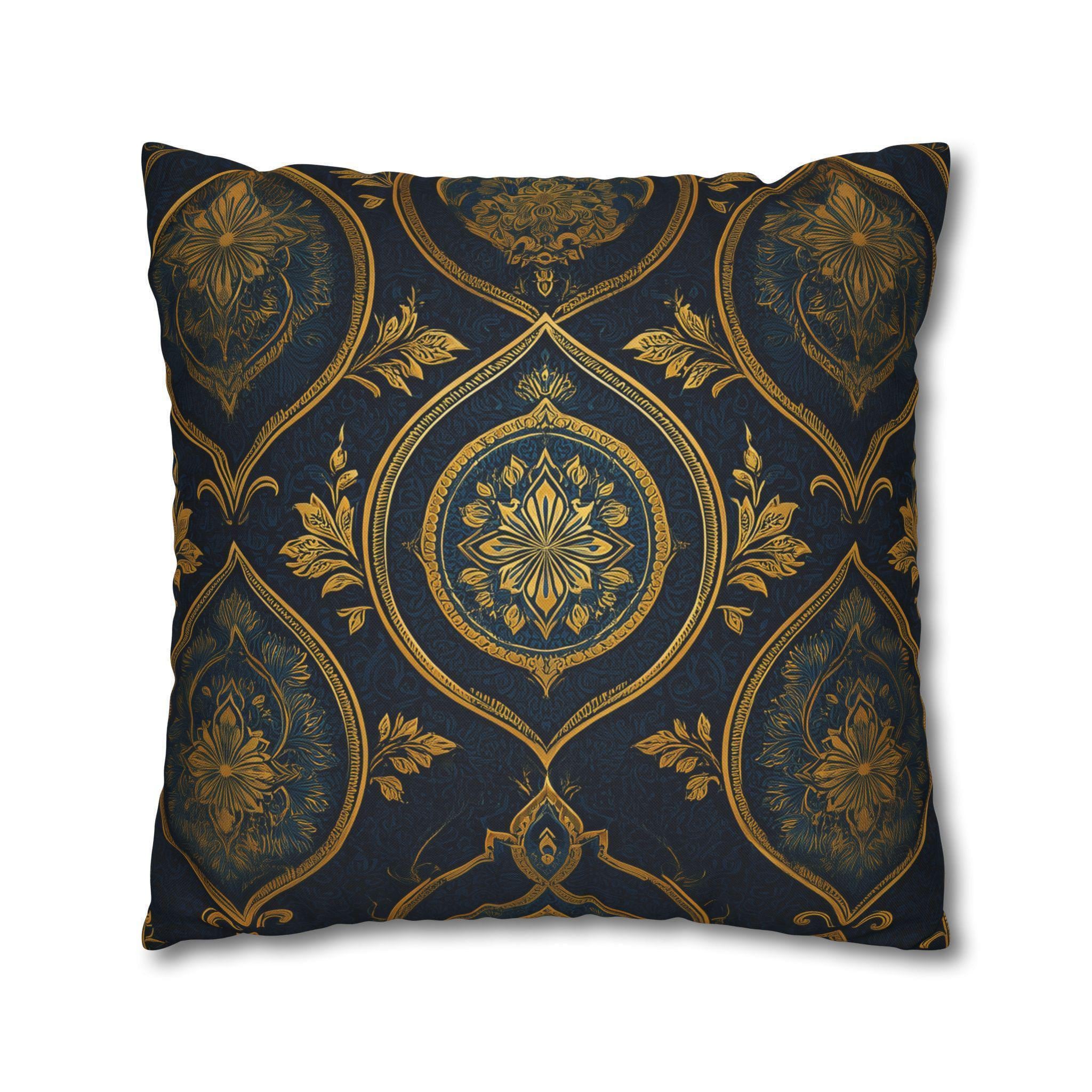 Navy & Gold Damask Pillow Cover: Vintage Style Floral Medallion Cushion