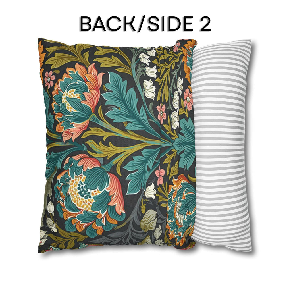 William Morris Style Throw Pillow Cover: Moody Teal Coral Botanical