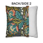 William Morris Style Throw Pillow Cover: Moody Teal Coral Botanical
