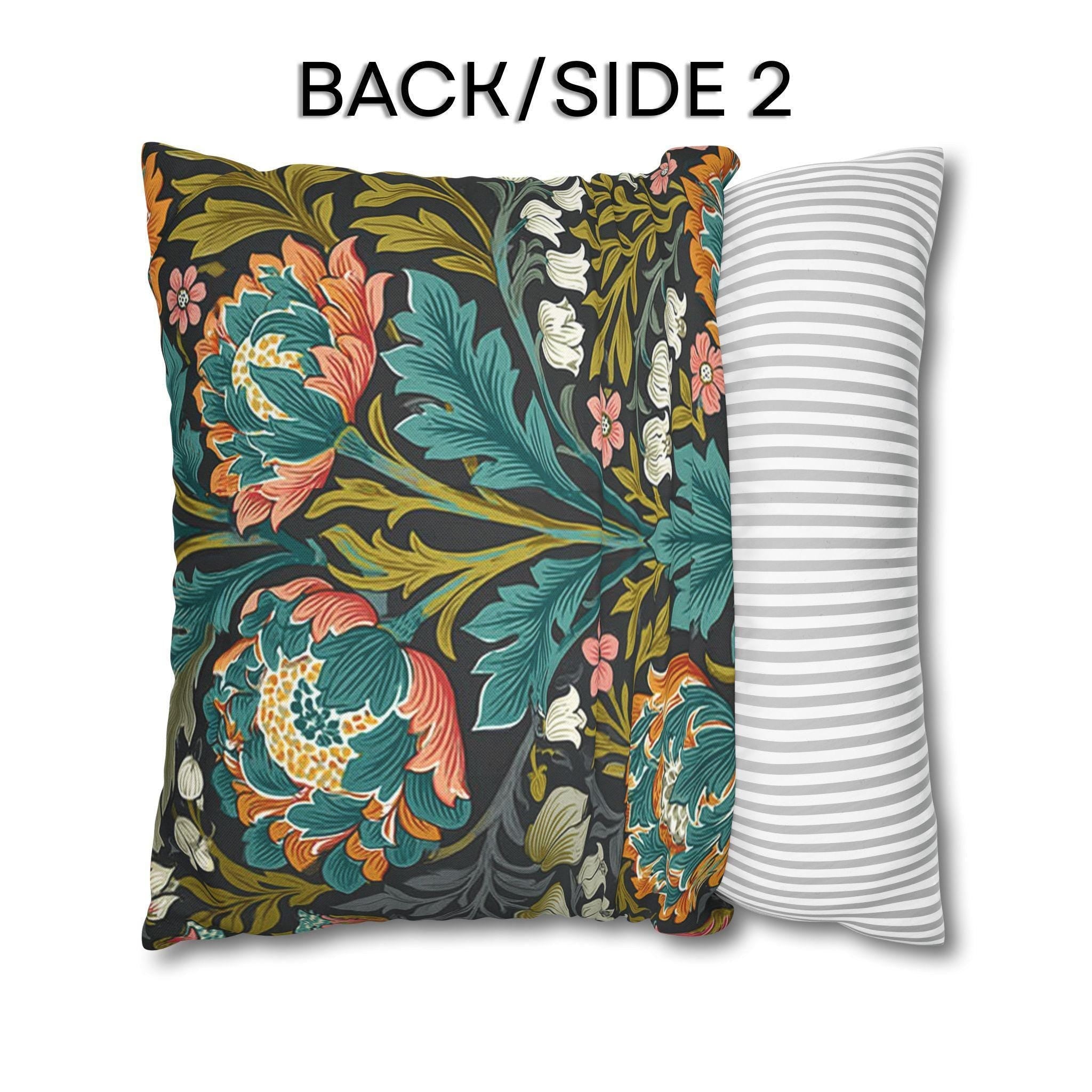 William Morris Style Throw Pillow Cover: Moody Teal Coral Botanical