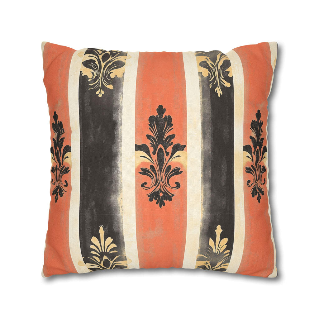 Elegant Farmhouse Patriotic Pillow Cover: Red, White & Navy Stripes with Gold Damask Floral Motifs