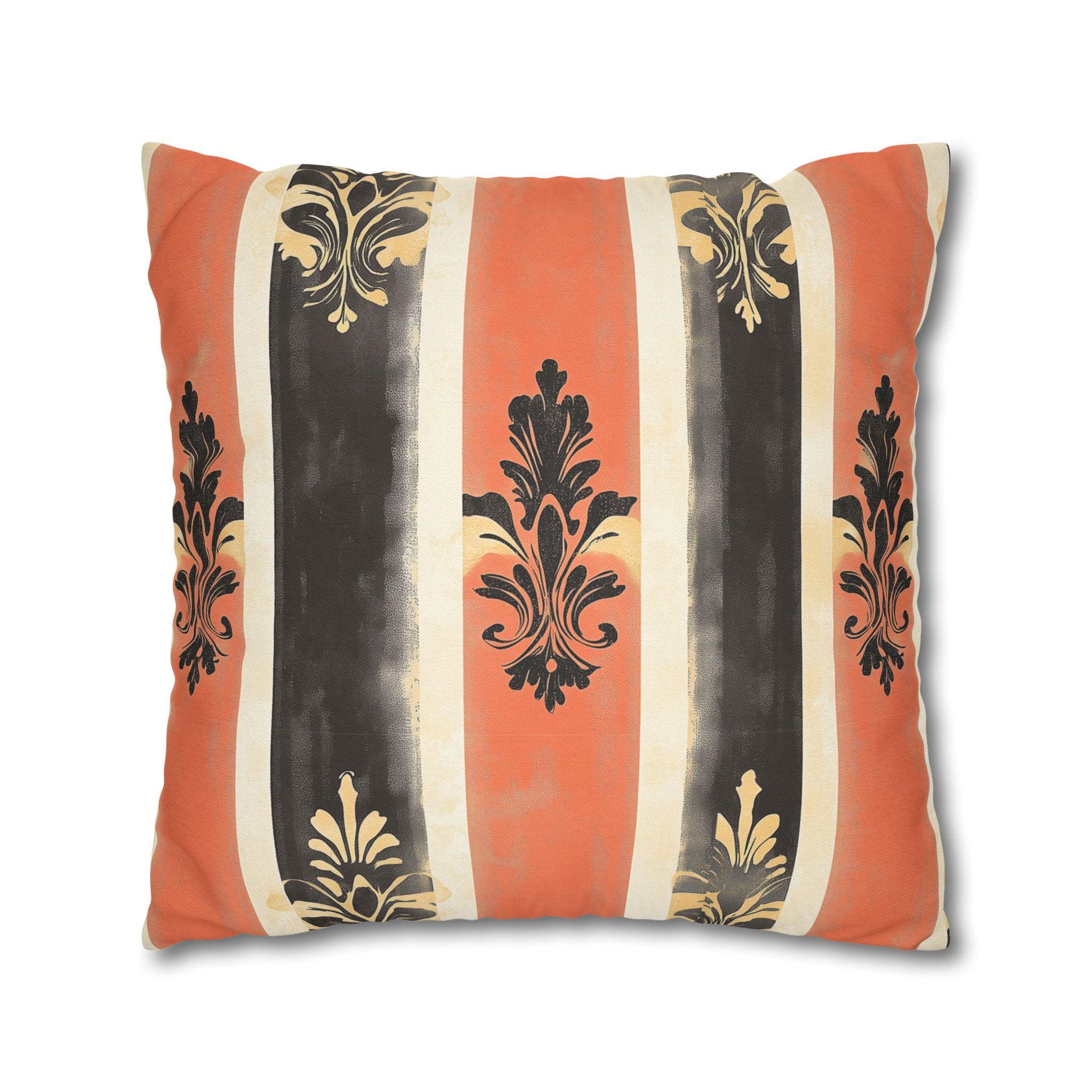 Elegant Farmhouse Patriotic Pillow Cover: Red, White & Navy Stripes with Gold Damask Floral Motifs