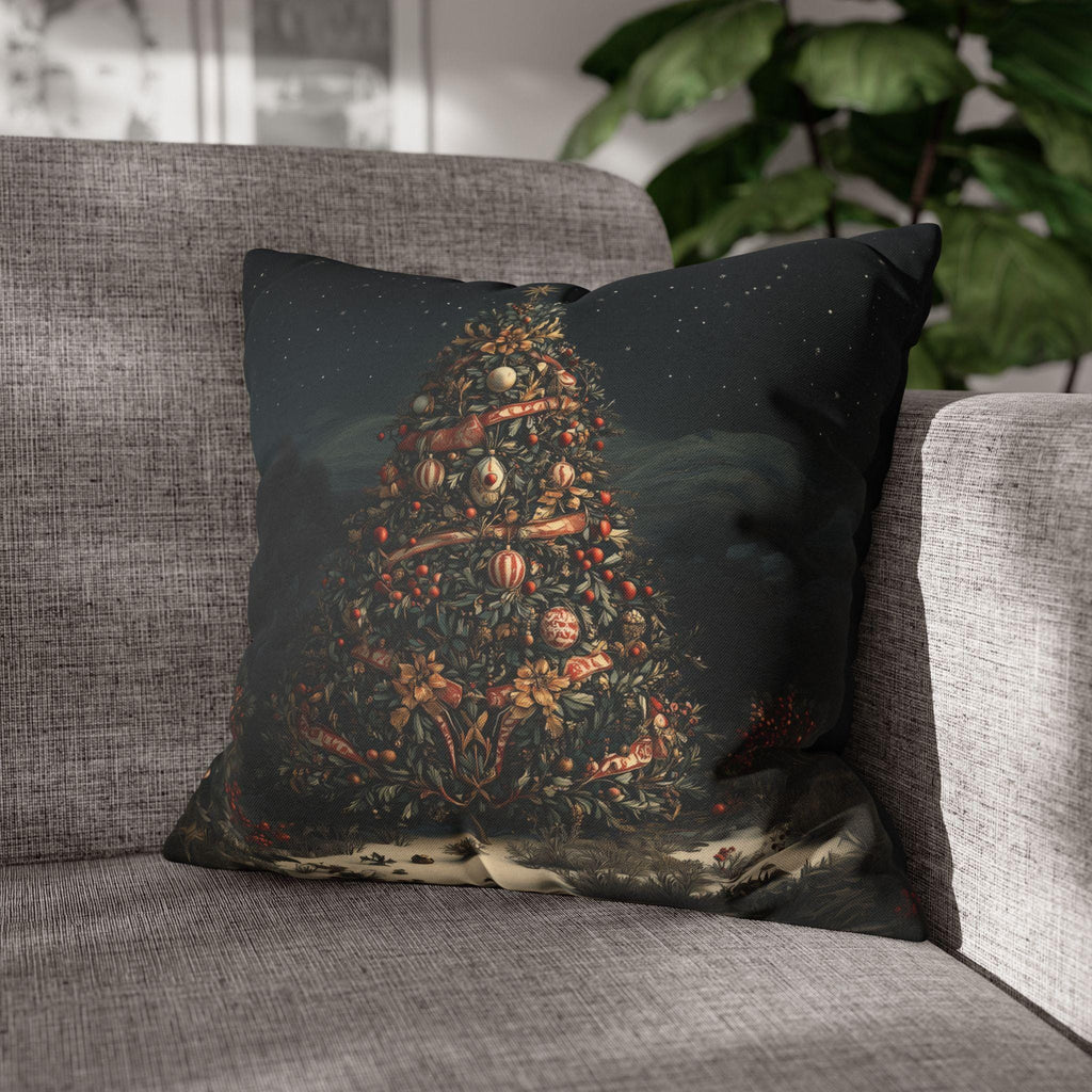 William Morris Christmas Tree Pillow Cover, Starry Desert Night Red Gold Cream Cushion Cover