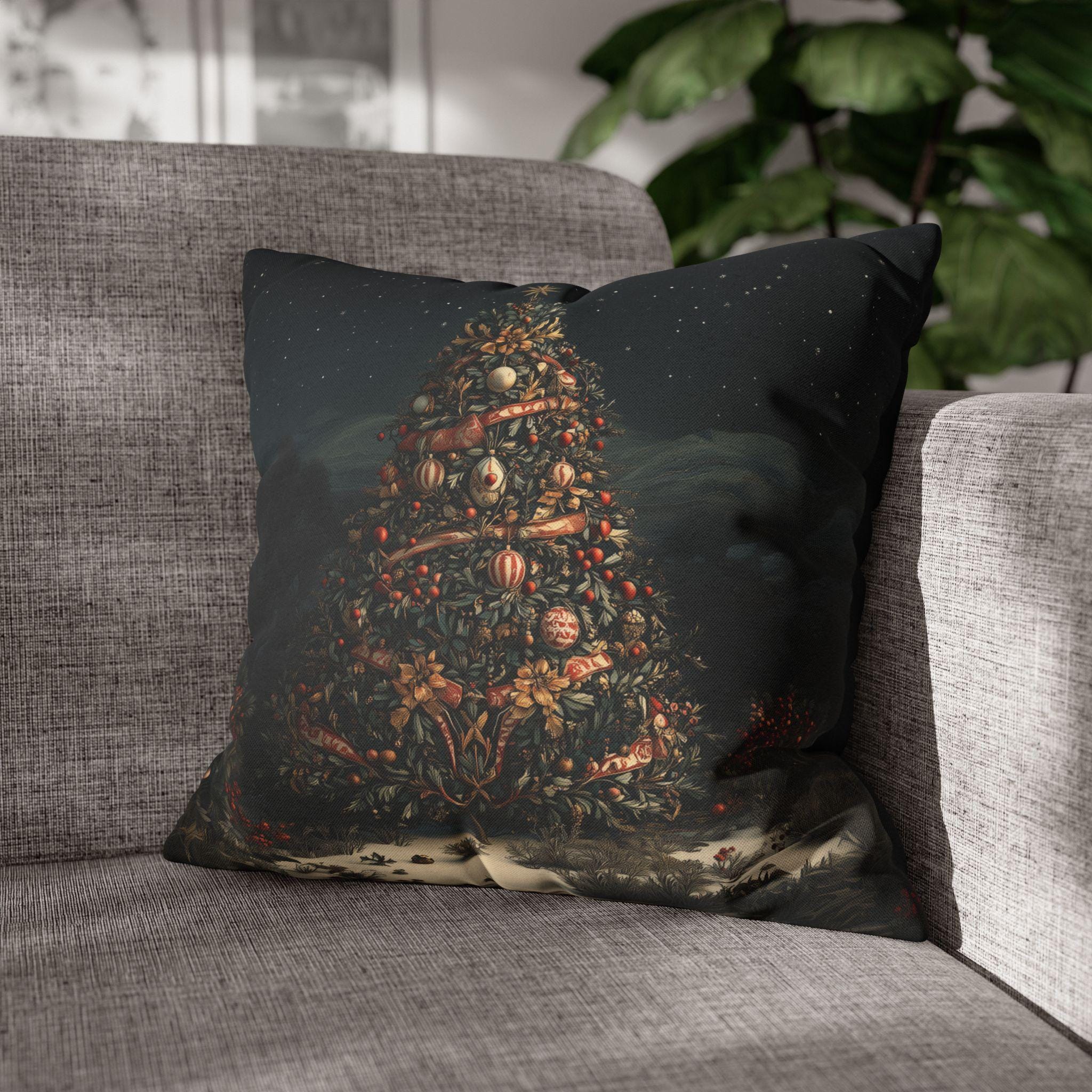 William Morris Christmas Tree Pillow Cover, Starry Desert Night Red Gold Cream Cushion Cover
