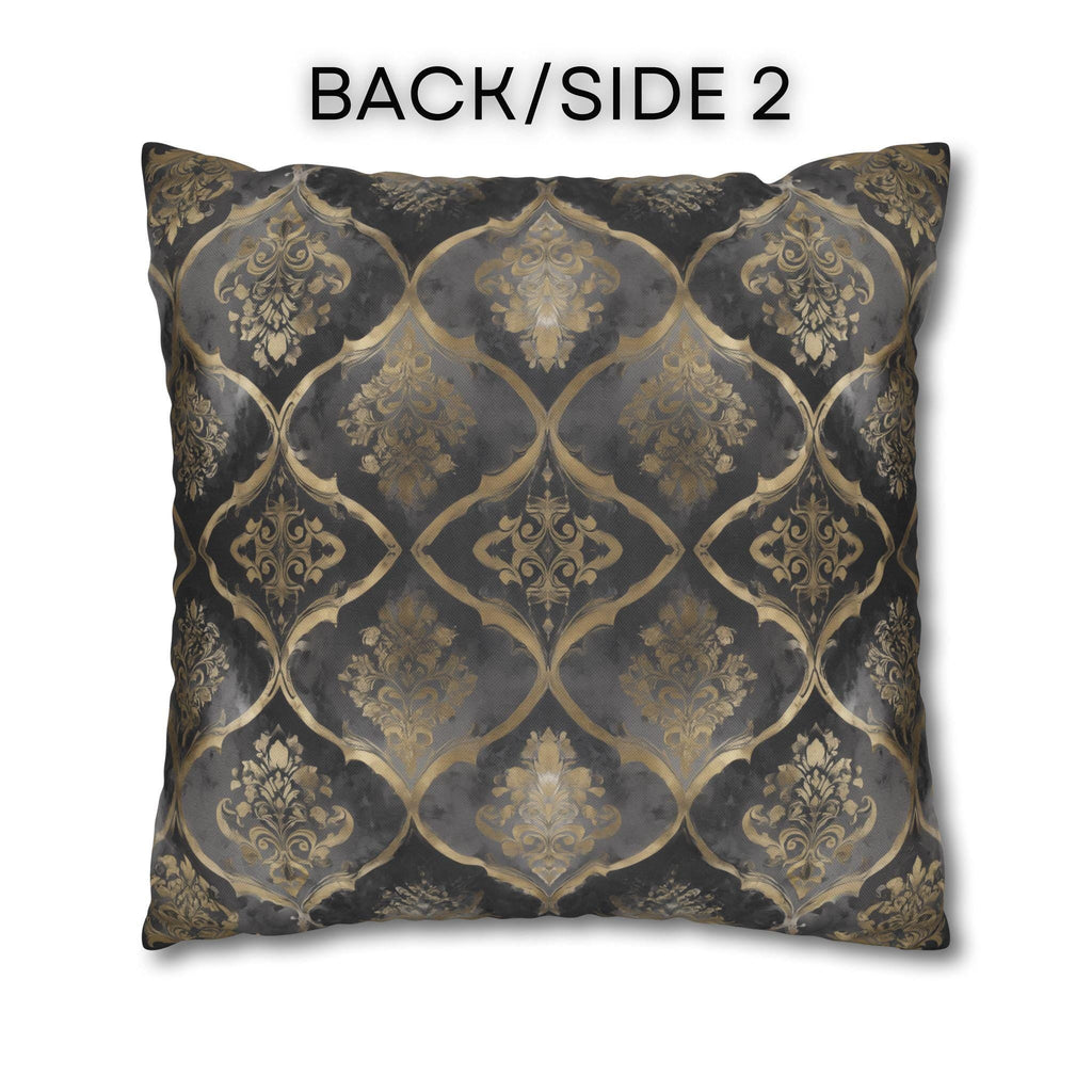 Luxurious Reversible Gold Damask Pillow Cover: Charcoal Gray Decorative Cushion for Elegant Home Decor