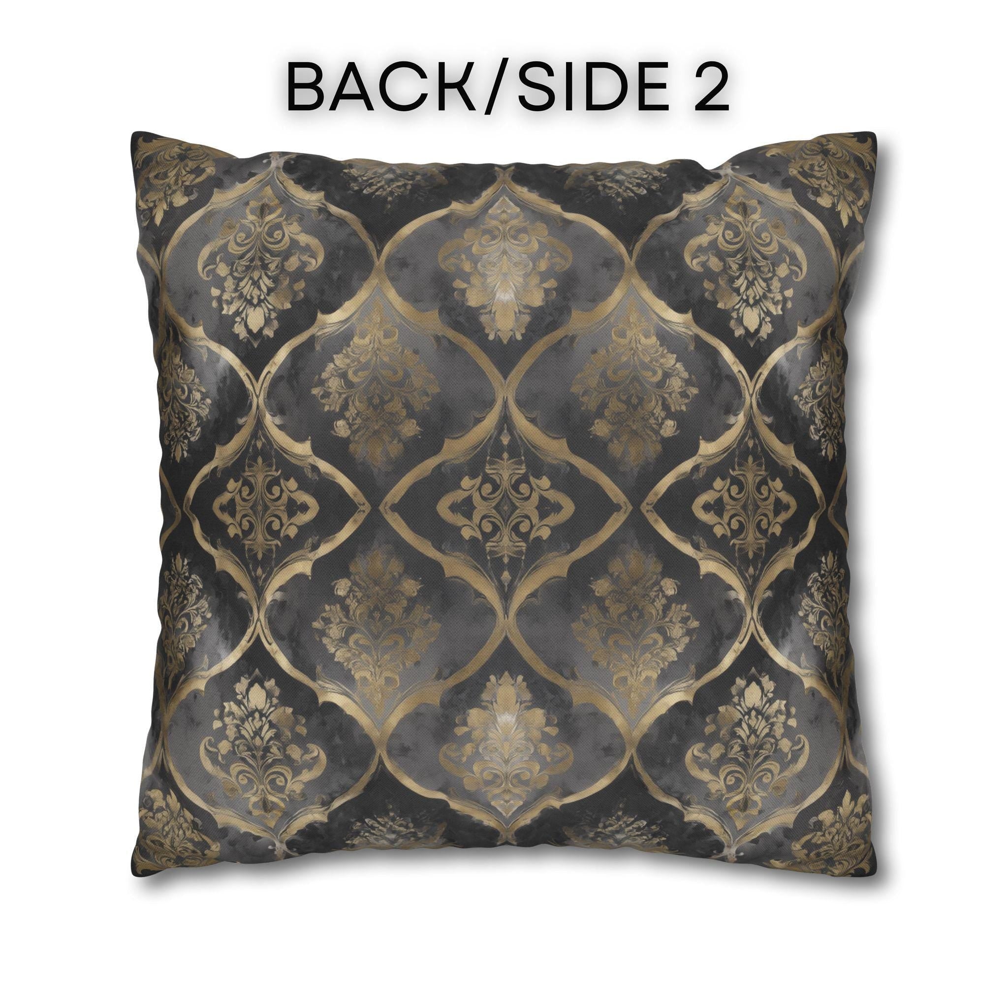 Luxurious Reversible Gold Damask Pillow Cover: Charcoal Gray Decorative Cushion for Elegant Home Decor