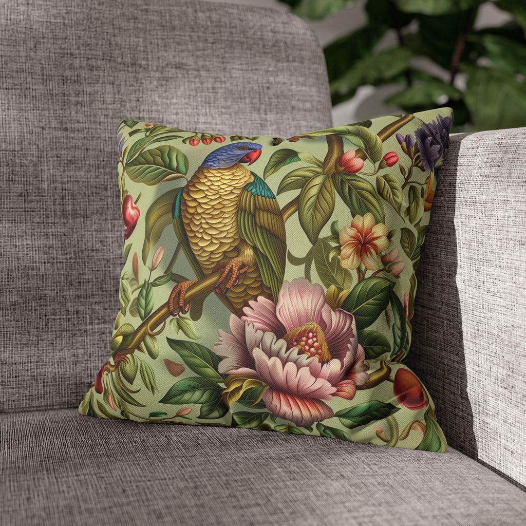 William Morris Inspired Tropical Parrot Pillowcase: Exotic Jungle Floral Cushion Cover for Home Decor