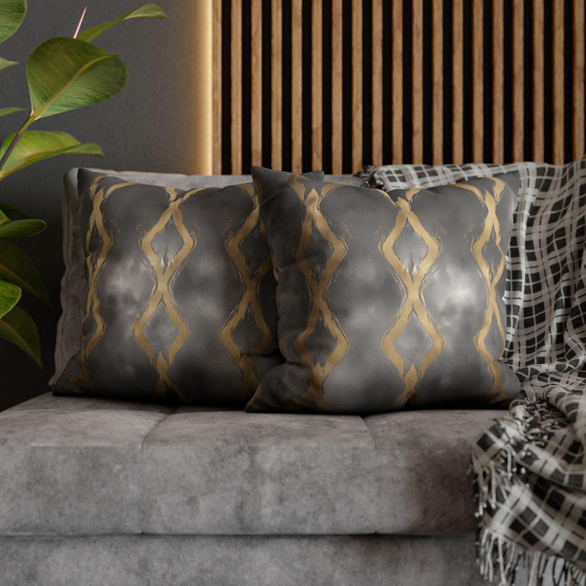 Gray & Gold Abstract Pillow Cover: Modern Glam Decor