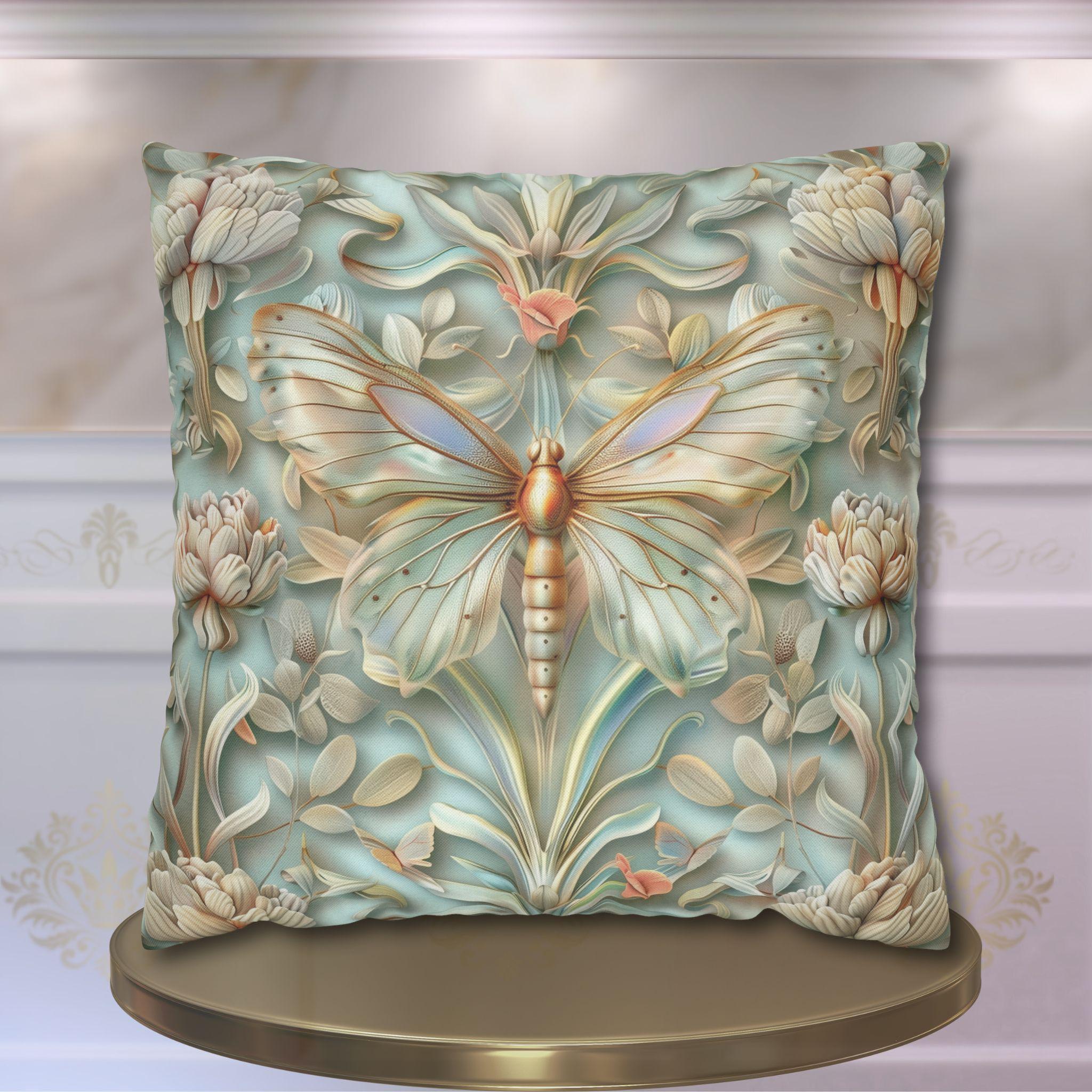 William Morris Butterfly Pillow Cover: Celadon Aqua Pastel Floral Design