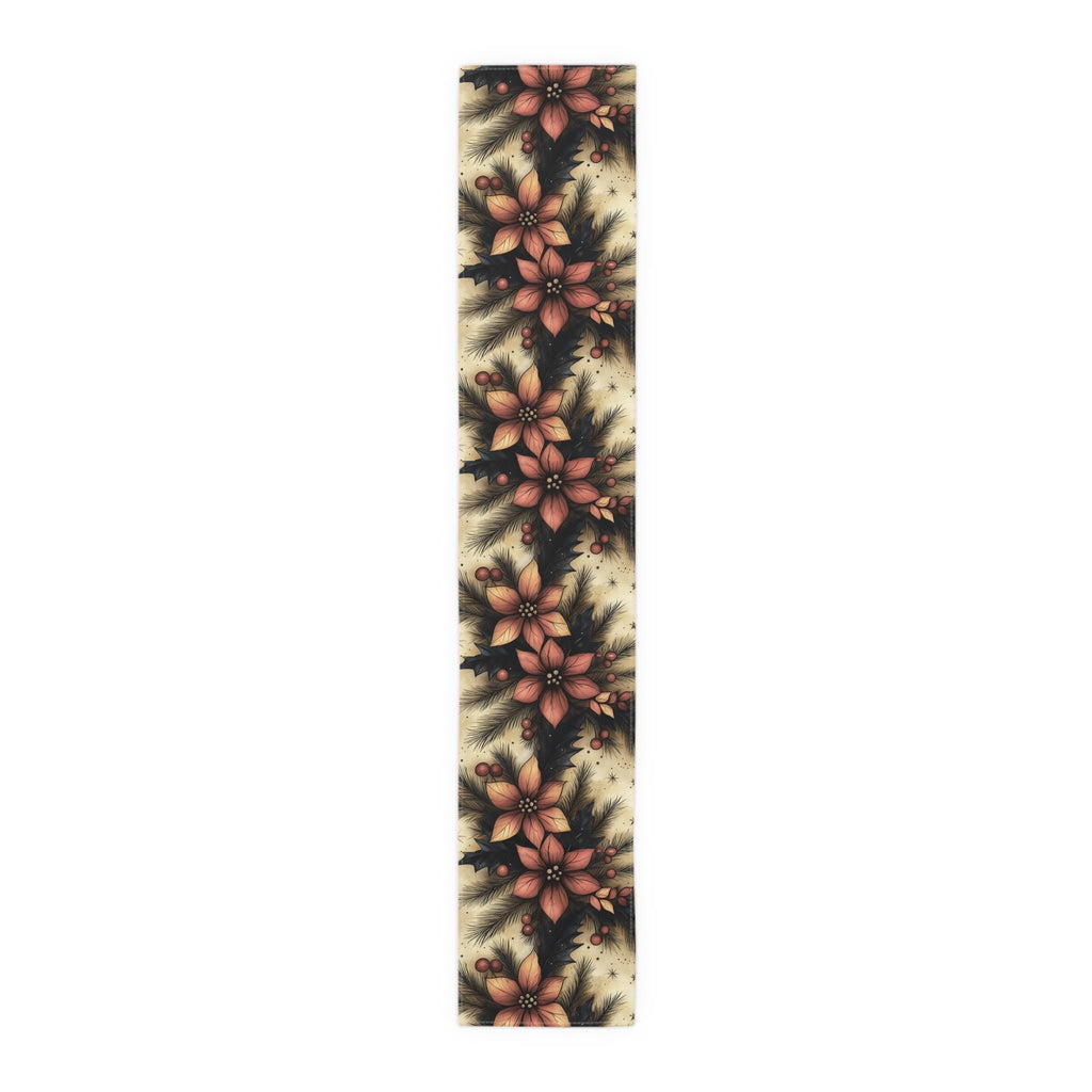 Christmas Poinsettia Table Runner Traditional Red and Green Holiday Festive Home Dining Table Decor