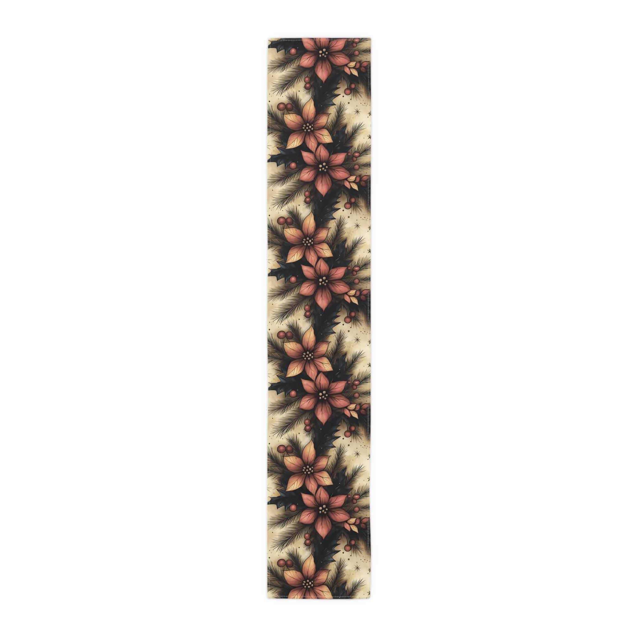 Christmas Poinsettia Table Runner Traditional Red and Green Holiday Festive Home Dining Table Decor