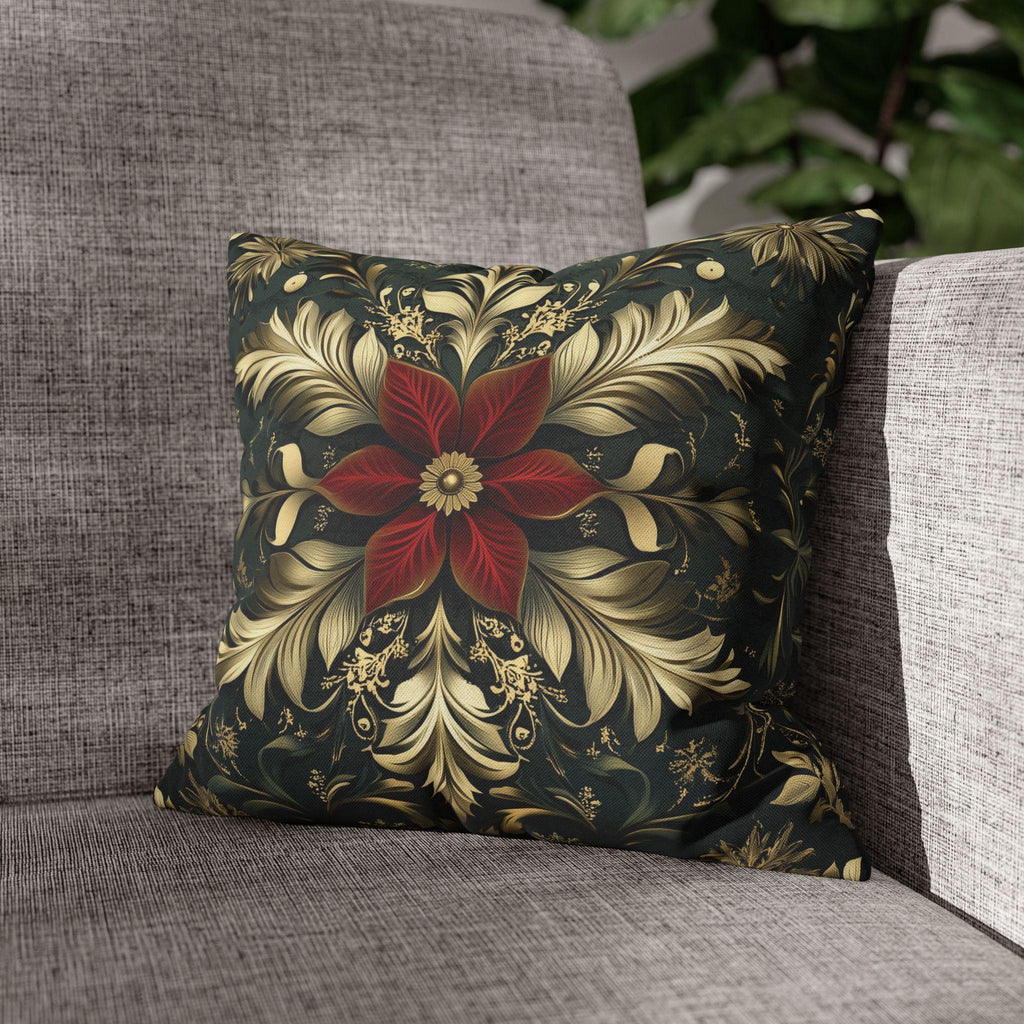 Poinsettia Pillow Cover, Red and Gold, Holiday Home Decor