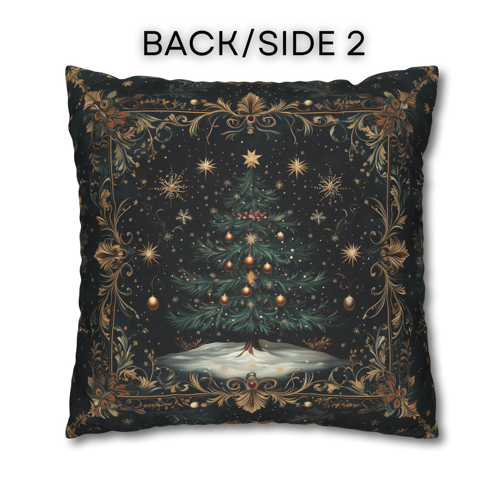 Victorian Christmas Tree Pillow Cover: Gold Filigree & Midnight Black Holiday Decor