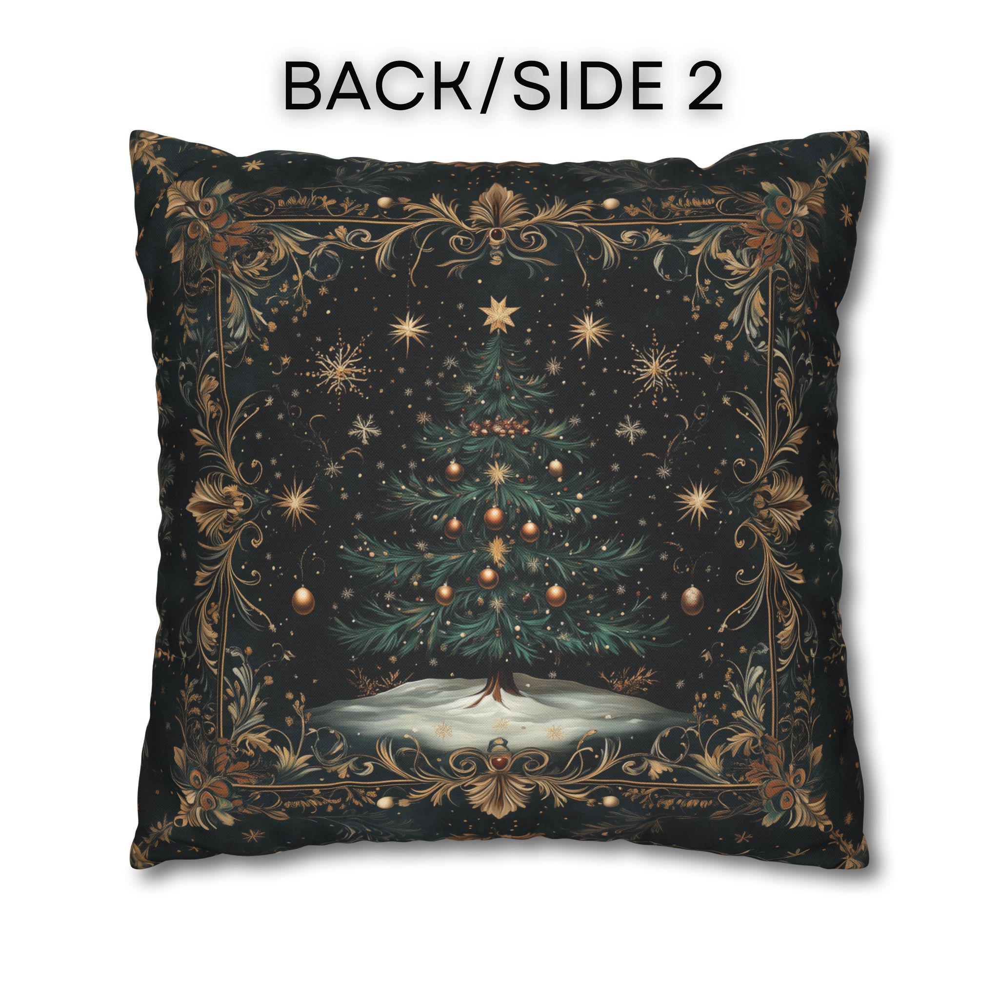 Victorian Christmas Tree Pillow Cover: Gold Filigree & Midnight Black Holiday Decor