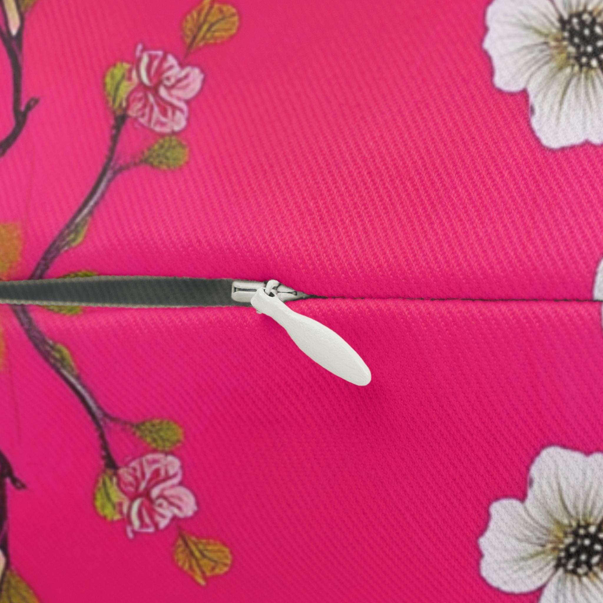 Chinoiserie Magenta Bird Lumbar Pillow: Vibrant Botanical Accent for Eclectic Decor
