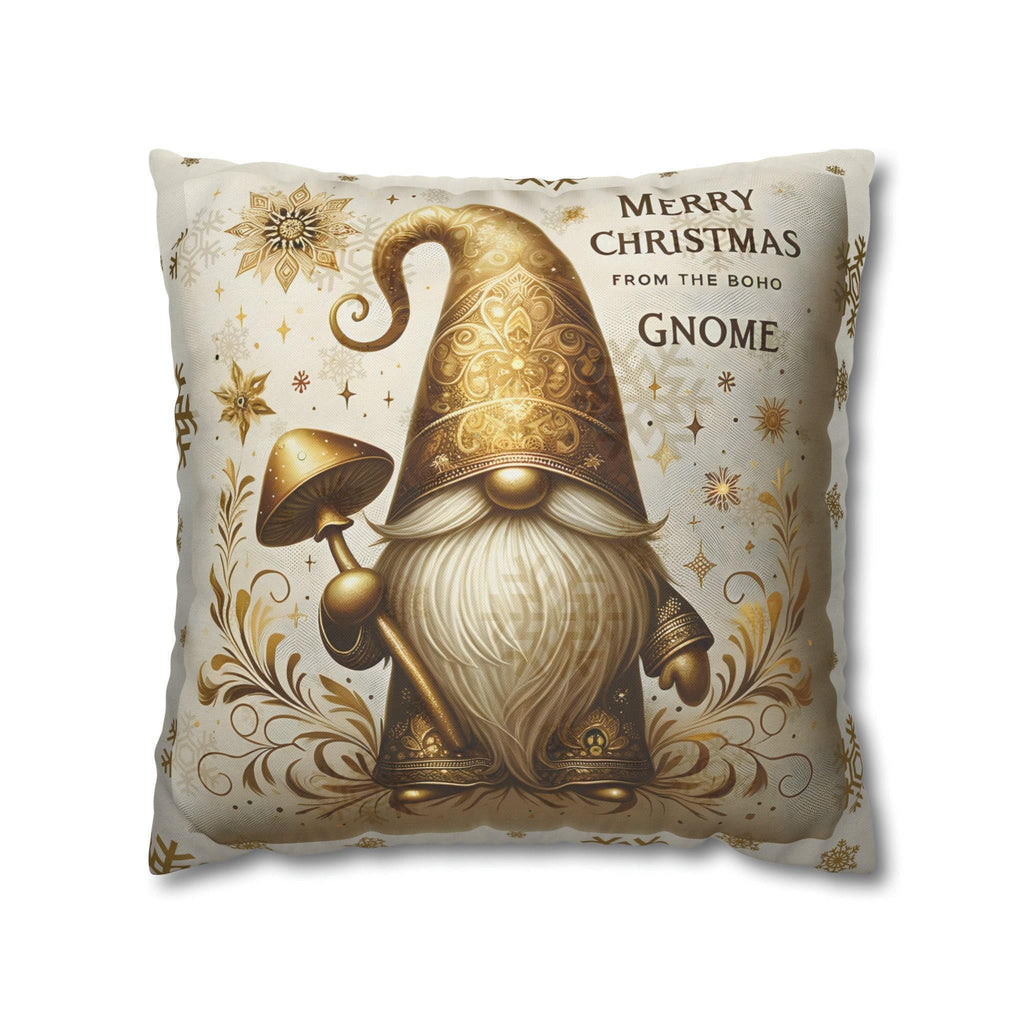 Boho Christmas Gnome Pillow Cover: Festive Gold Design on Cream Background for Holiday Decor