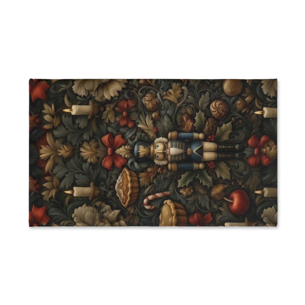 William Morris Christmas Nutcracker Tea Towel: Charcoal Red & Gold Holiday Botanical Kitchen Decor