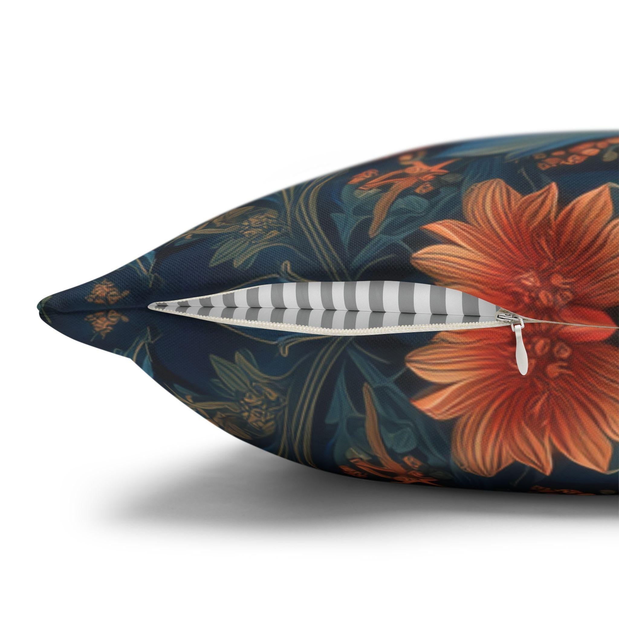William Morris Inspired Christmas Tree Pillow Cover: Vintage Floral Holiday Design in Navy & Copper