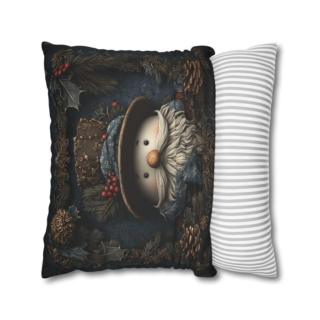 William Morris Inspired Christmas Pillow Cover: Rustic Santa Snowman Woodland Pine & Holly Illustration