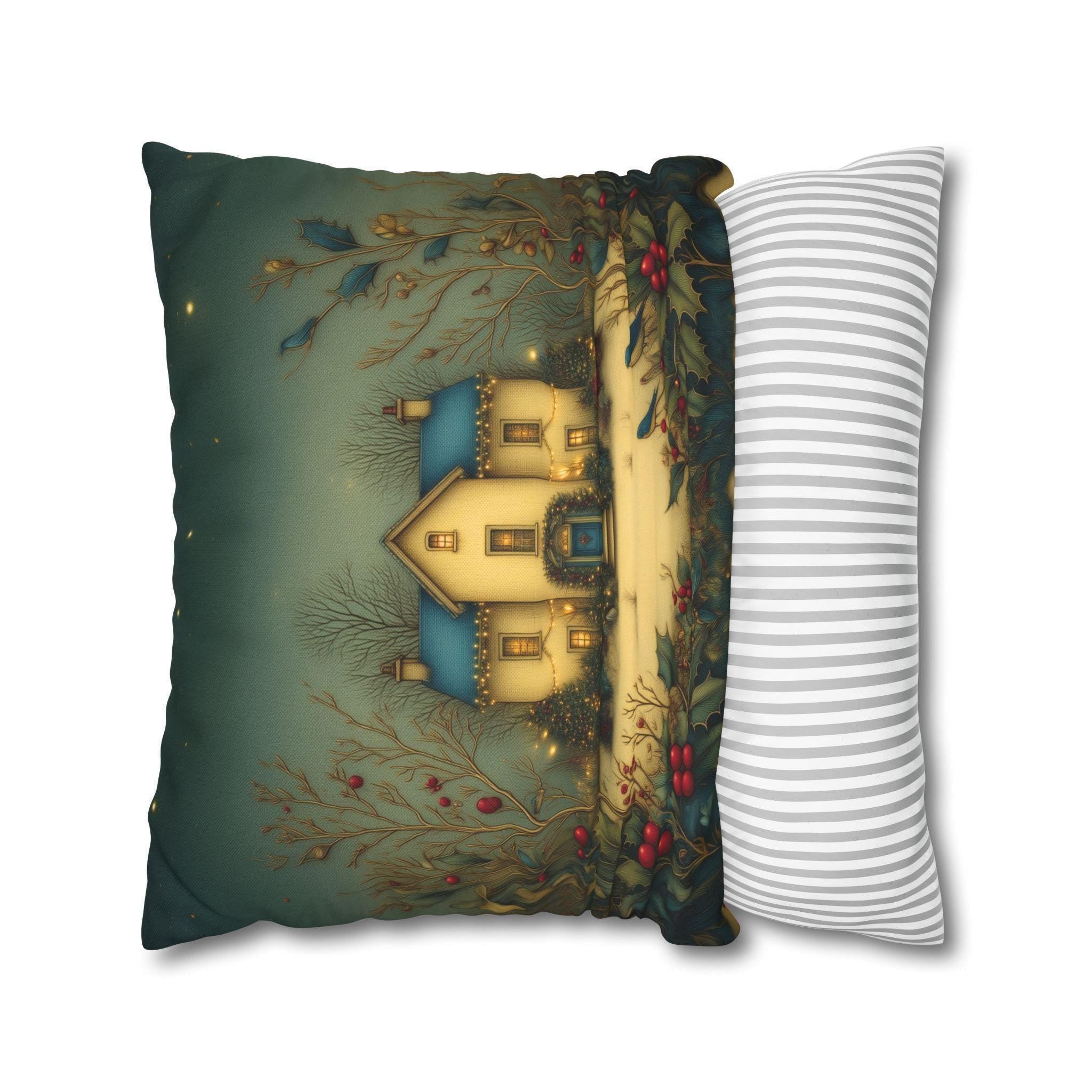Country Farmhouse Christmas Pillow Cover: Colorful Home for the Holidays Nostalgic Design in Blue