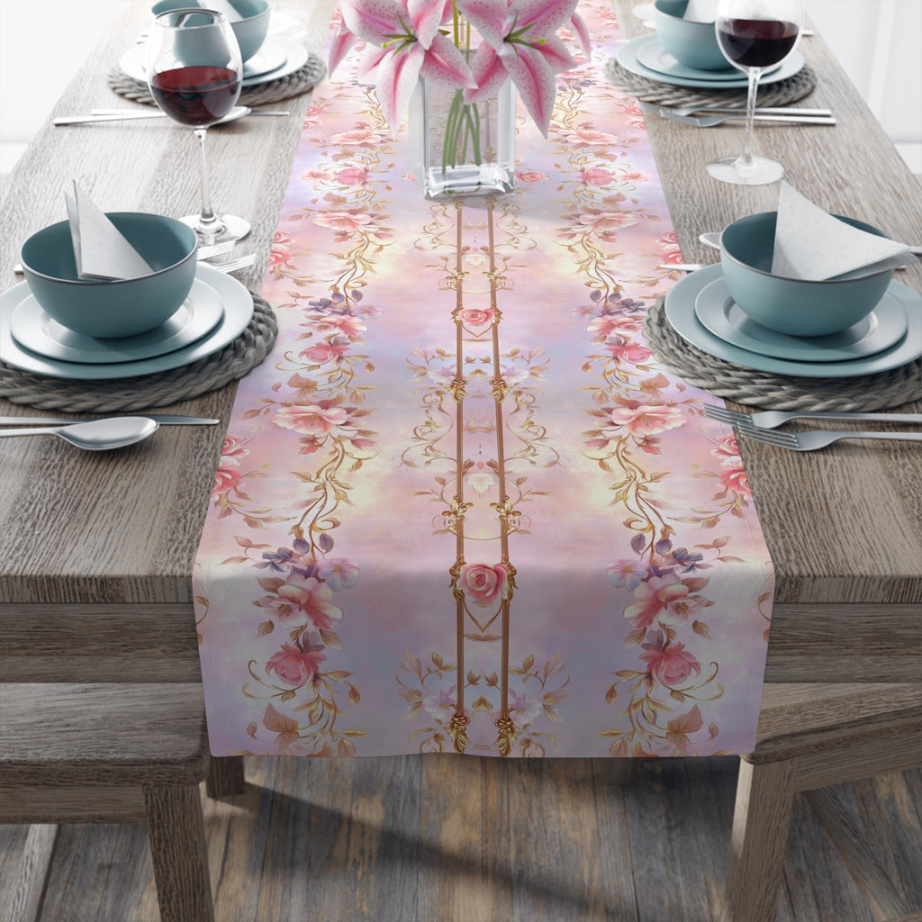 Romantic Floral Table Runner: Pastel Pink Lavender Wedding and Dining Decor