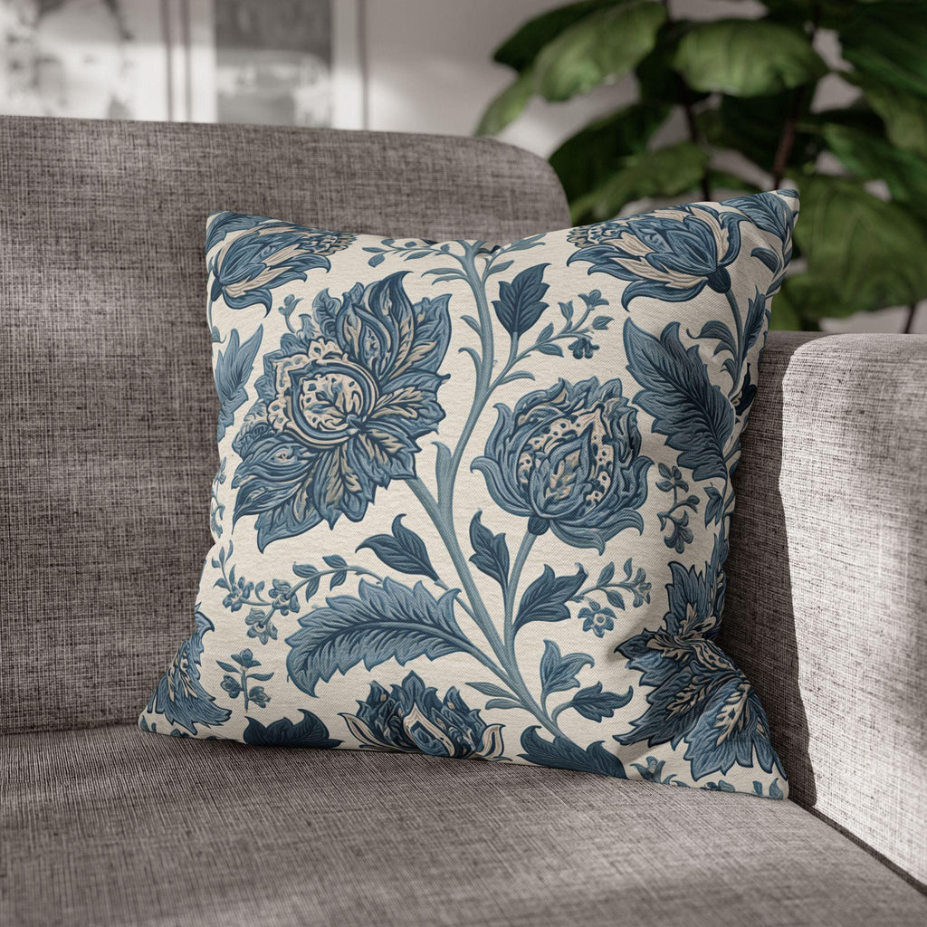 Blue Country Farmhouse Pillow Cover: William Morris Inspired Toile Floral Accent