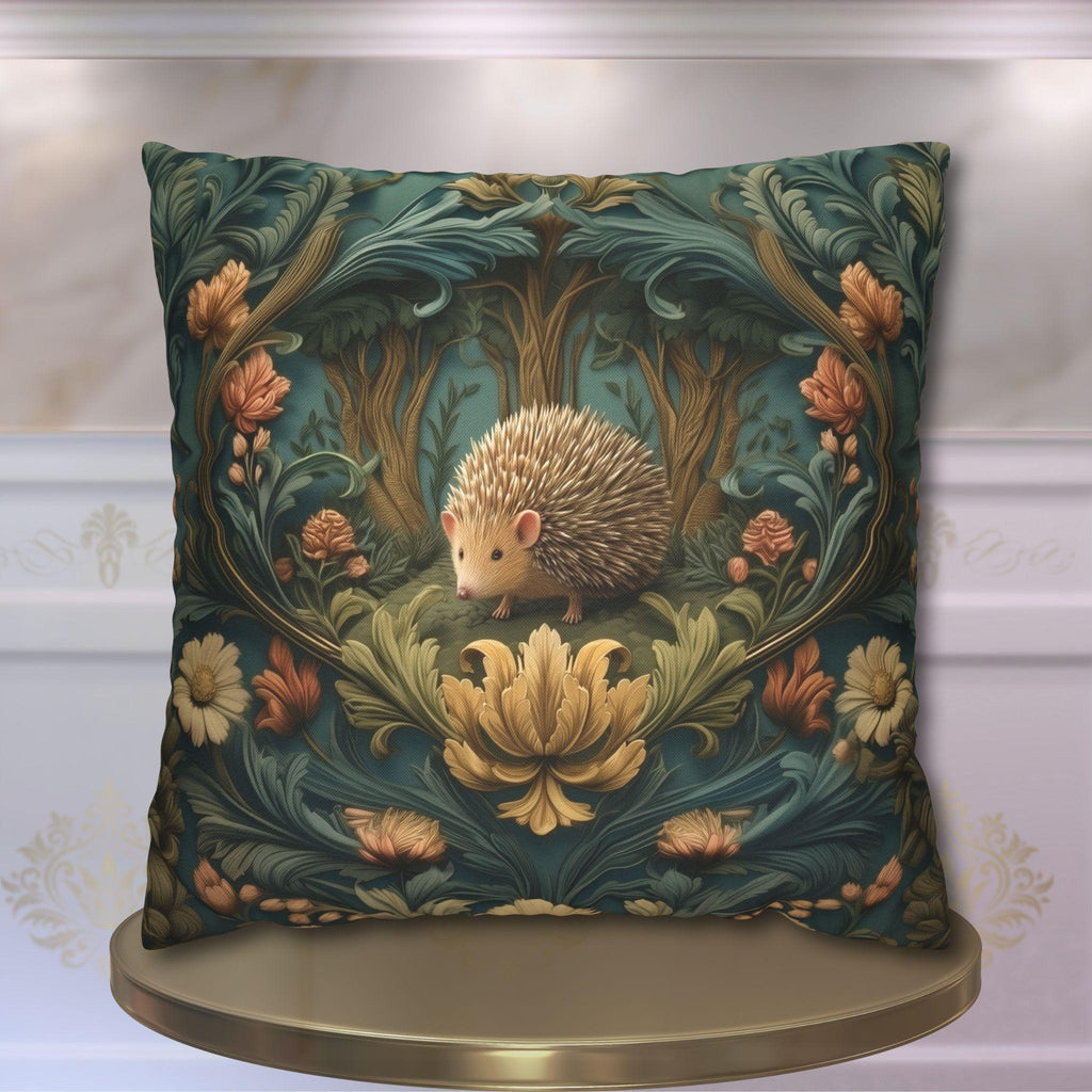 William Morris Inspired Pillow Cover: Woodland Hedgehog Storybook Forest Botanical