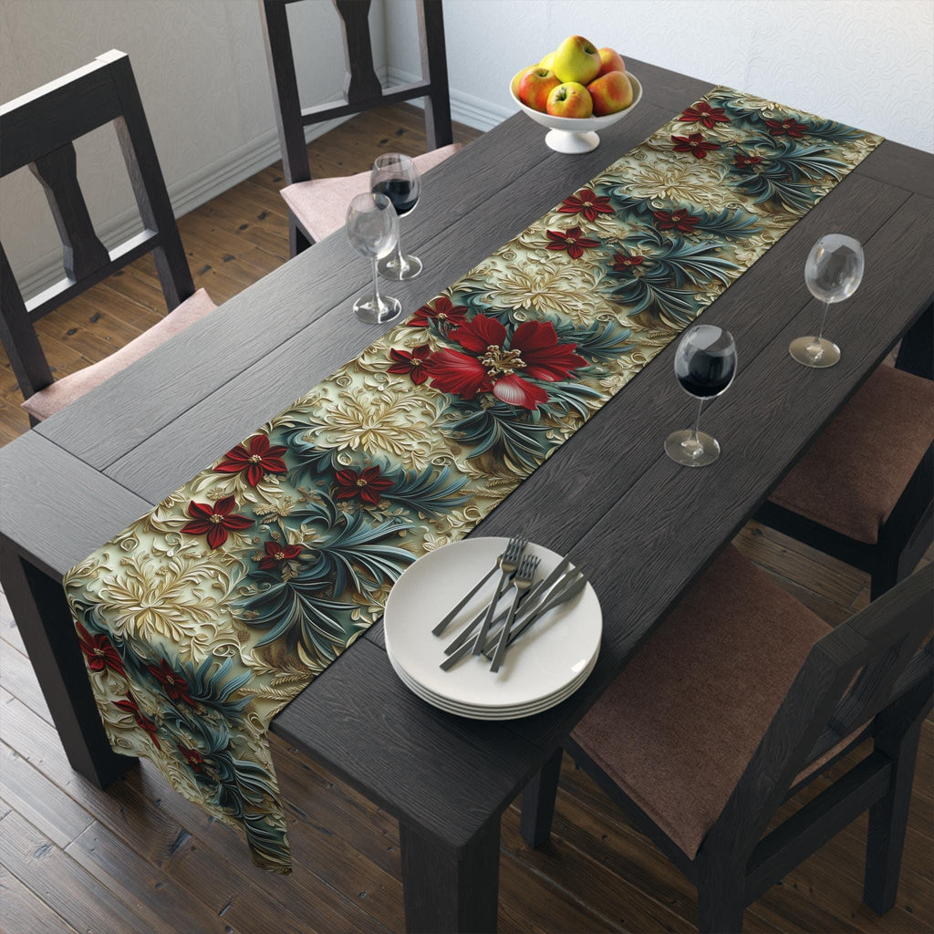 Poinsettia Table Runner: Holiday Cotton Dining Decor