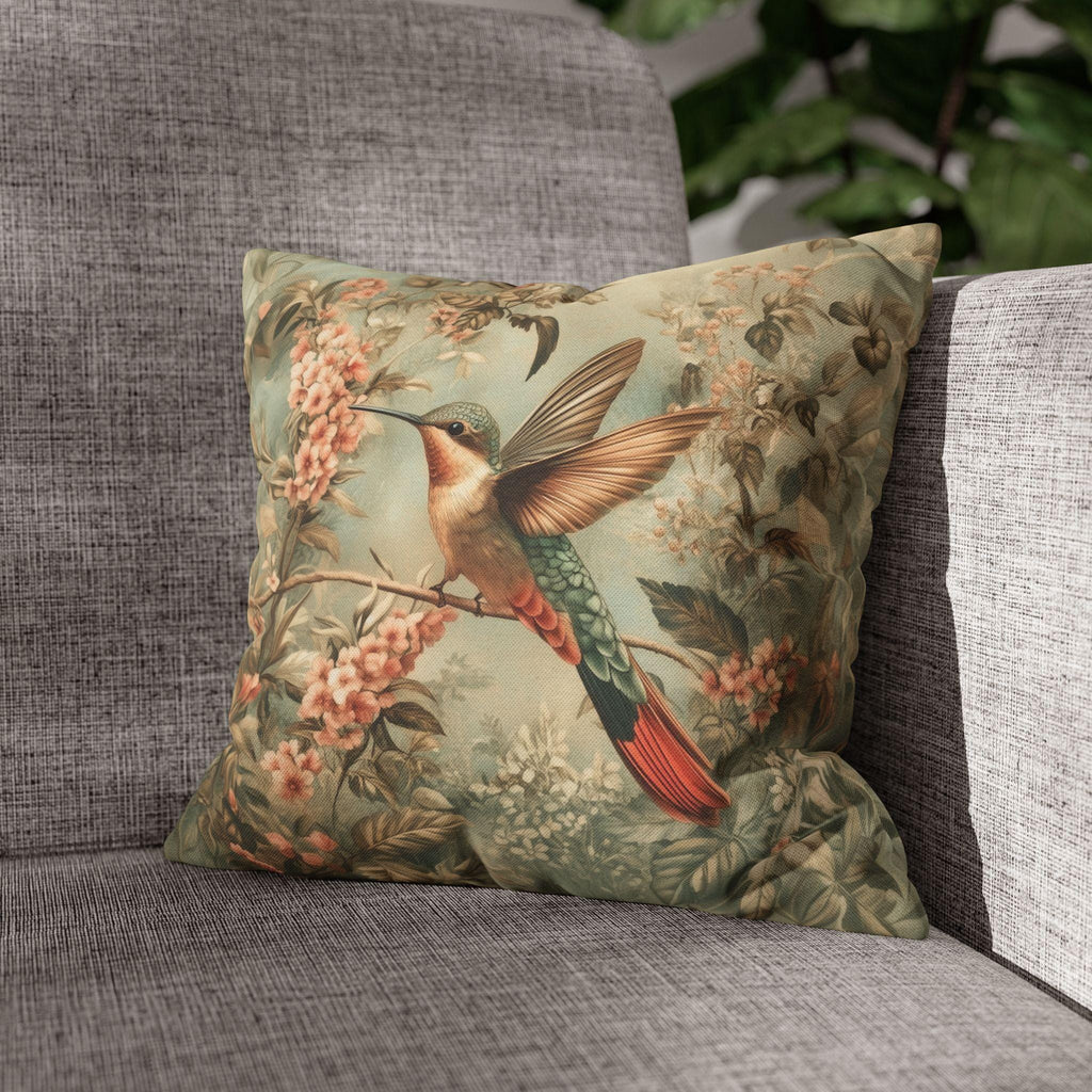 William Morris Botanical Pillow Cover: Sage Blush Teal Hummingbird Arts & Crafts Accent