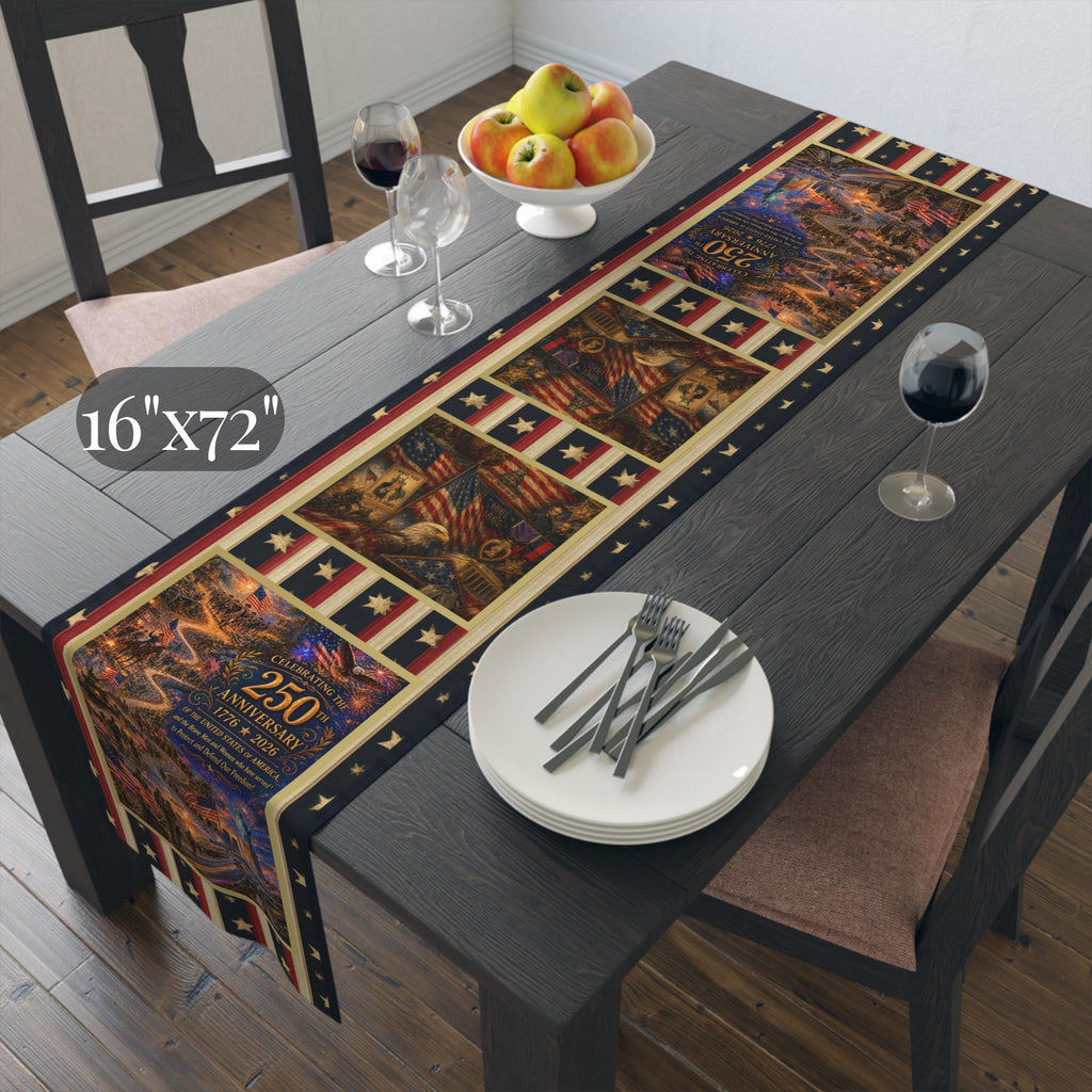 Patriotic Table Runner: Celebrating America's 250th Anniversary and Military Veterans