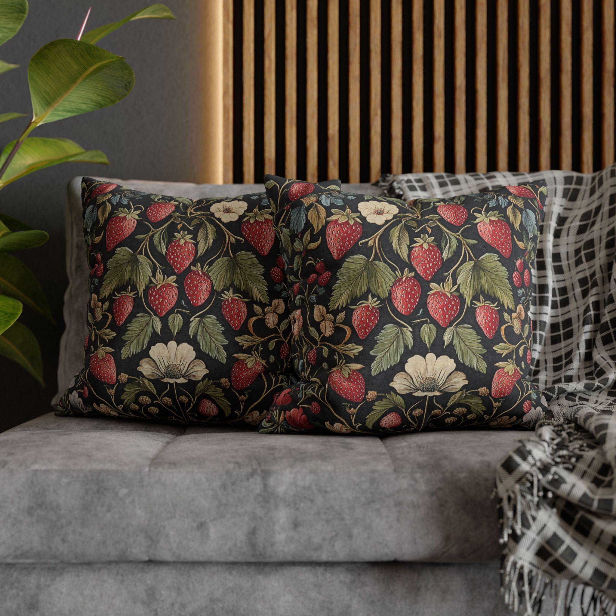 William Morris Inspired Strawberry Thief Pillow Cover: Modern Floral Farmhouse Decor Pillowcase