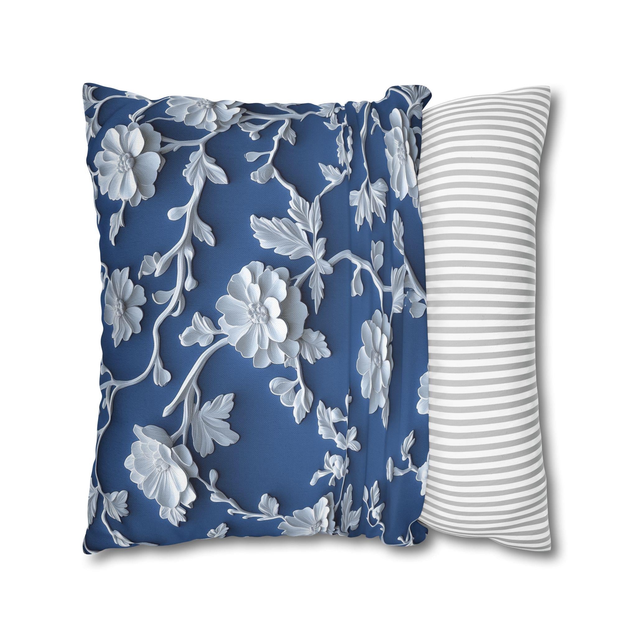 Blue & White Chinoiserie Pillow Cover: Floral Home Decor