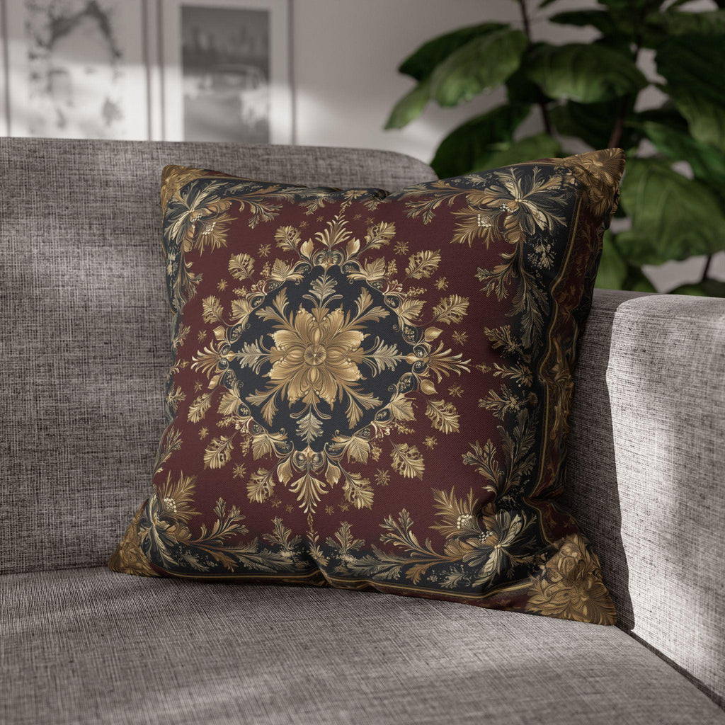 Vintage Inspired Pillow Cover: Gold Floral Burgundy Cushion