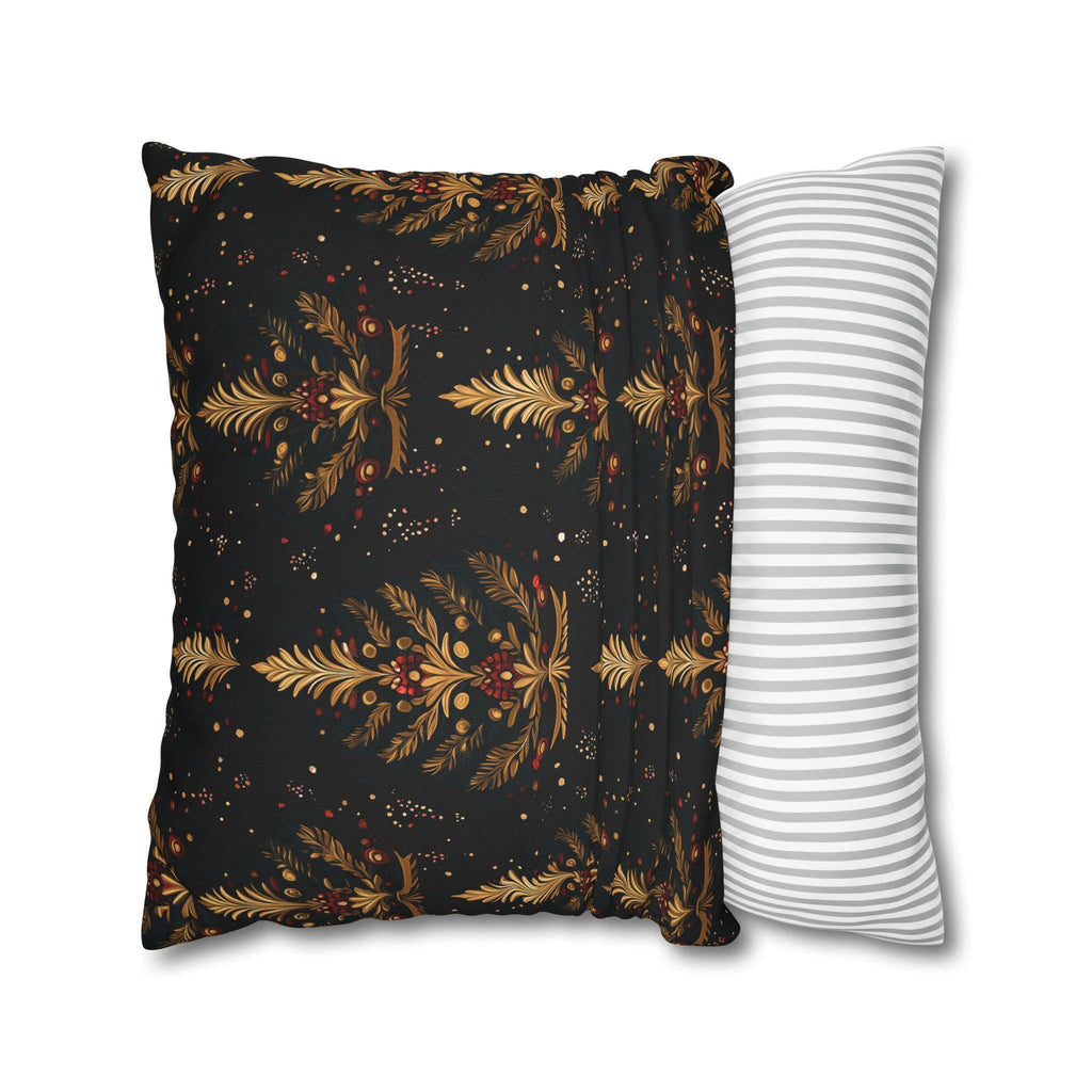 Elegant Christmas Tree Pillow Cover: Gold & Red Holiday Decor